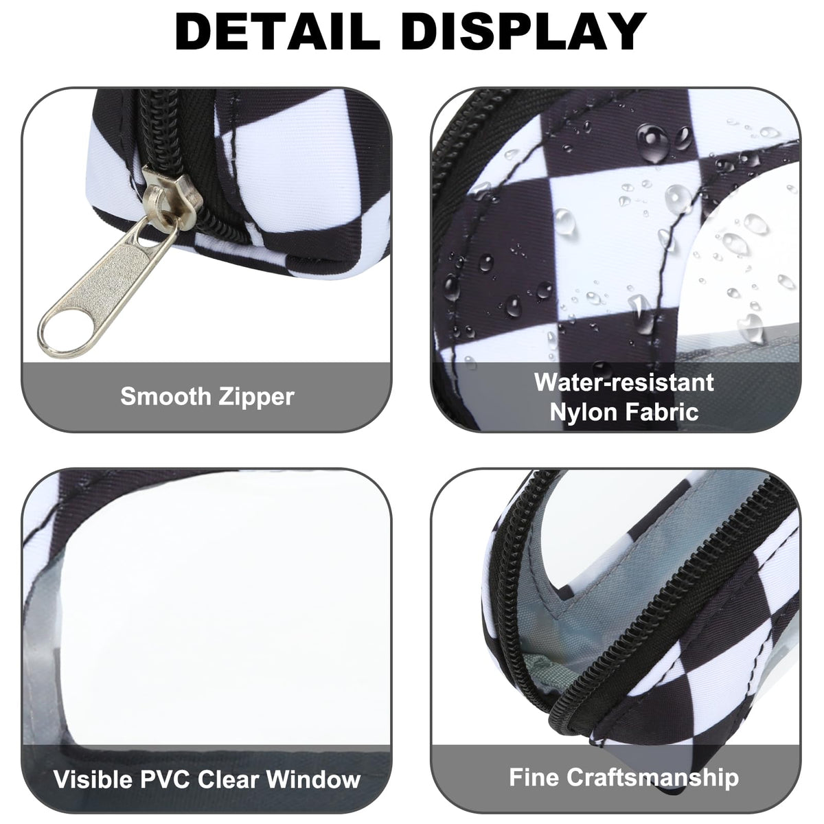 DOB SECHS Small Clear Makeup Bag for Purse Mini Checkered Brush Pouch for Travel Nylon Travel Cosmetic Organizer Pouches Holder Pencil Bag with Zipper Double Sided Clear Make-up Bags - thewildfolk DOB SECHS Small Clear Makeup Bag for Purse Mini Checkered Brush Pouch for Travel Nylon Travel Cosmetic Organizer Pouches Holder Pencil Bag with Zipper Double Sided Clear Make-up Bags