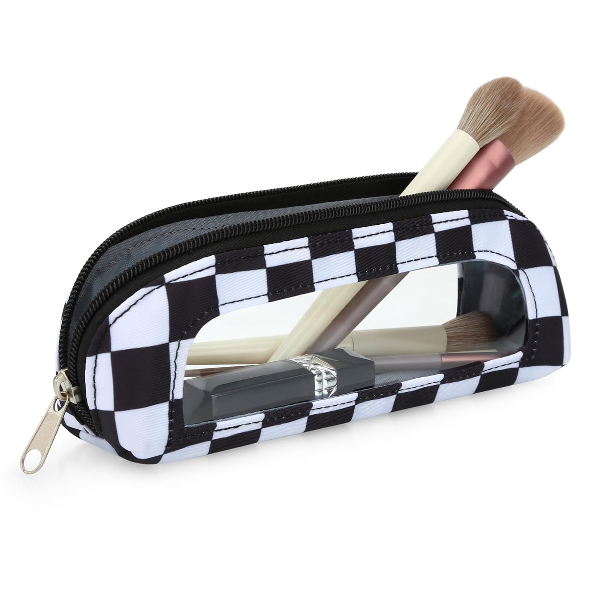 DOB SECHS Small Clear Makeup Bag for Purse Mini Checkered Brush Pouch for Travel Nylon Travel Cosmetic Organizer Pouches Holder Pencil Bag with Zipper Double Sided Clear Make-up Bags - thewildfolk DOB SECHS Small Clear Makeup Bag for Purse Mini Checkered Brush Pouch for Travel Nylon Travel Cosmetic Organizer Pouches Holder Pencil Bag with Zipper Double Sided Clear Make-up Bags