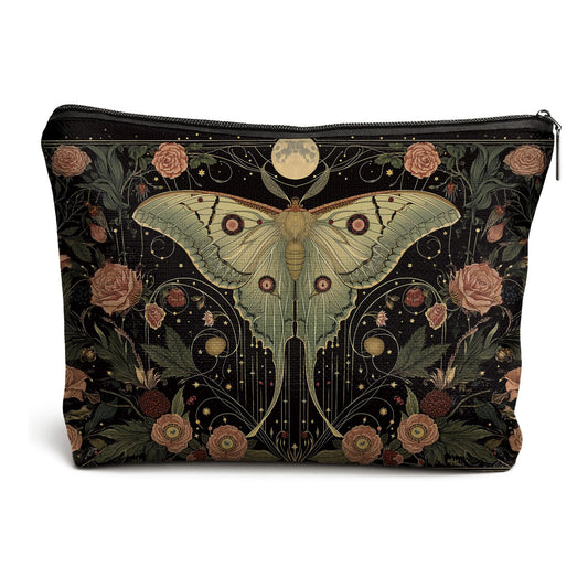 DOFQZ Gothic Floral Butterfly Makeup Bag, Dark Academia Witchy Moth Cosmetic Bag for Women, Vintage Art Nouveau Floral Celestial Luna Moth Toiletry Makeup Zipper Pouch - thewildfolk DOFQZ Gothic Floral Butterfly Makeup Bag, Dark Academia Witchy Moth Cosmetic Bag for Women, Vintage Art Nouveau Floral Celestial Luna Moth Toiletry Makeup Zipper Pouch