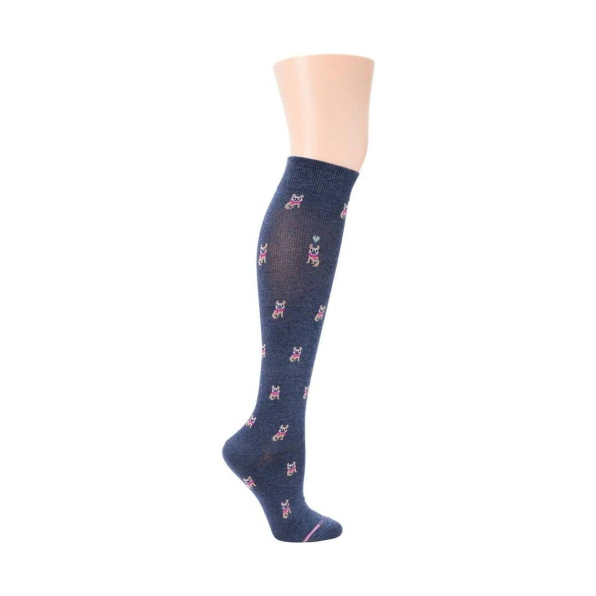 Dr. Motion Women's French Bulldog Knee-high Sock - Denim Heather
