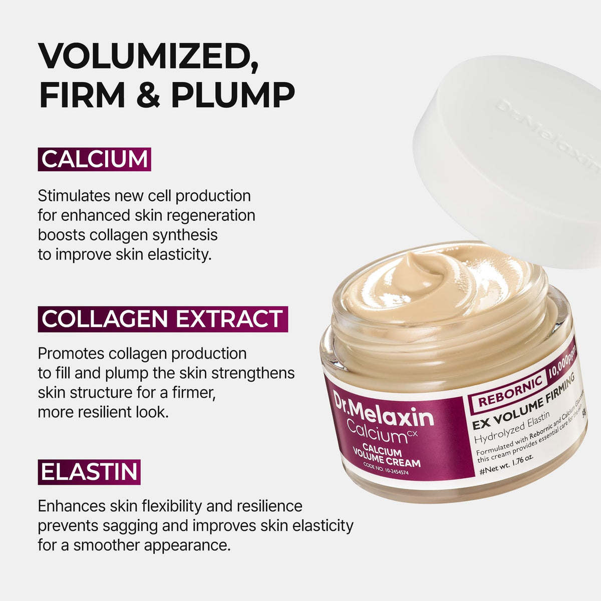 Dr.Melaxin Calcium Intense Firming Cream with Collagen & Elastin, Lifting & Volumizing Face Cream for Sagging Skin, Niacinamide for Plumping Care, 1.69 fl.oz - thewildfolk Dr.Melaxin Calcium Intense Firming Cream with Collagen & Elastin, Lifting & Volumizing Face Cream for Sagging Skin, Niacinamide for Plumping Care, 1.69 fl.oz