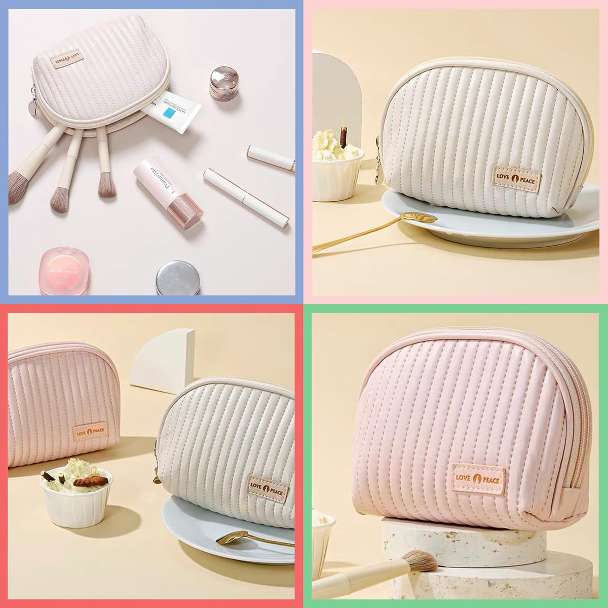 Duleylv Small Makeup Bag for Purse Mini Cosmetic Pouch Waterproof Makeup Organizer for Women Small Cosmetic Bag PU Leather Travel Makeup Bag Lipstick Bag with Zipper Beige - thewildfolk Duleylv Small Makeup Bag for Purse Mini Cosmetic Pouch Waterproof Makeup Organizer for Women Small Cosmetic Bag PU Leather Travel Makeup Bag Lipstick Bag with Zipper Beige