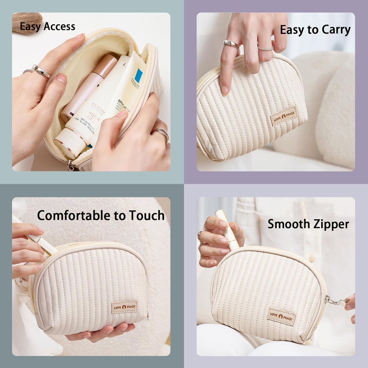 Duleylv Small Makeup Bag for Purse Mini Cosmetic Pouch Waterproof Makeup Organizer for Women Small Cosmetic Bag PU Leather Travel Makeup Bag Lipstick Bag with Zipper Beige - thewildfolk Duleylv Small Makeup Bag for Purse Mini Cosmetic Pouch Waterproof Makeup Organizer for Women Small Cosmetic Bag PU Leather Travel Makeup Bag Lipstick Bag with Zipper Beige