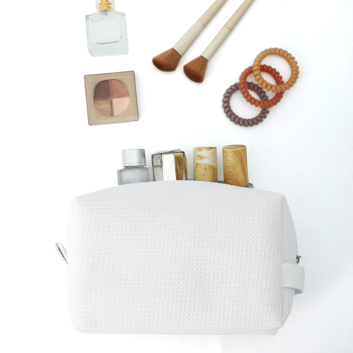 DYSHAYEN Small Waffle Makeup Bag for Travel, White - thewildfolk DYSHAYEN Small Waffle Makeup Bag for Travel, White