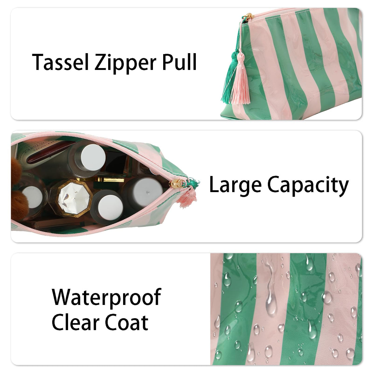DYSHAYEN Striped Makeup Bag, Pink-Green - thewildfolk DYSHAYEN Striped Makeup Bag, Pink-Green