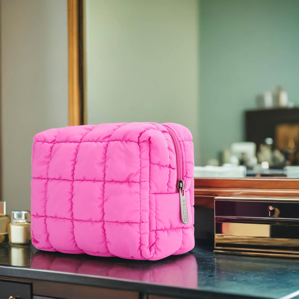 E-Tree Cute Makeup Bag,Quilted Cosmetic Bag,Make up Pouch for Purse,Toiletry Zipper Pouch,Checkered Bag,Travel Case,Storage Pouches for Organization (Hot Pink) - thewildfolk E-Tree Cute Makeup Bag,Quilted Cosmetic Bag,Make up Pouch for Purse,Toiletry Zipper Pouch,Checkered Bag,Travel Case,Storage Pouches for Organization (Hot Pink)