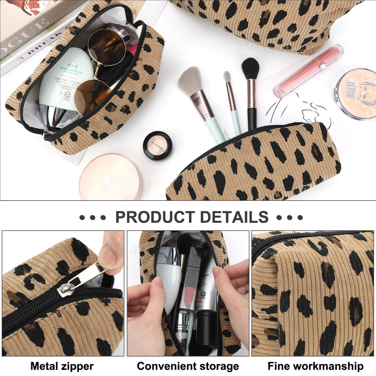 EIMMBD Makeup Bag 3 Pieces Large Capacity Cosmetic Bags Travel Toiletry Bag Organizer Cute Makeup Pouch Storage for Women(Brown Leopard) - thewildfolk EIMMBD Makeup Bag 3 Pieces Large Capacity Cosmetic Bags Travel Toiletry Bag Organizer Cute Makeup Pouch Storage for Women(Brown Leopard)