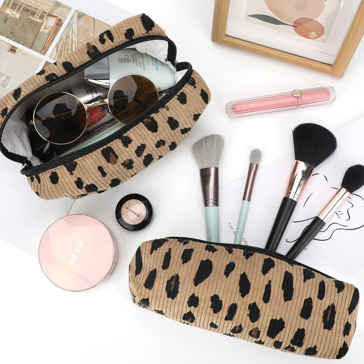 EIMMBD Makeup Bag 3 Pieces Large Capacity Cosmetic Bags Travel Toiletry Bag Organizer Cute Makeup Pouch Storage for Women(Brown Leopard) - thewildfolk EIMMBD Makeup Bag 3 Pieces Large Capacity Cosmetic Bags Travel Toiletry Bag Organizer Cute Makeup Pouch Storage for Women(Brown Leopard)