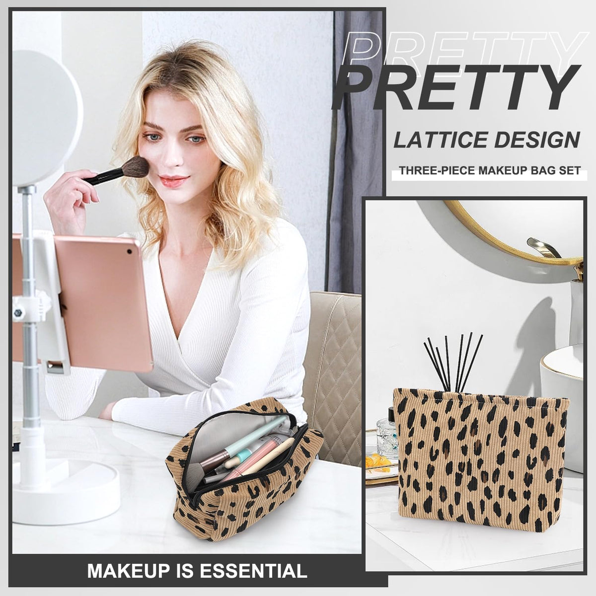EIMMBD Makeup Bag 3 Pieces Large Capacity Cosmetic Bags Travel Toiletry Bag Organizer Cute Makeup Pouch Storage for Women(Brown Leopard) - thewildfolk EIMMBD Makeup Bag 3 Pieces Large Capacity Cosmetic Bags Travel Toiletry Bag Organizer Cute Makeup Pouch Storage for Women(Brown Leopard)