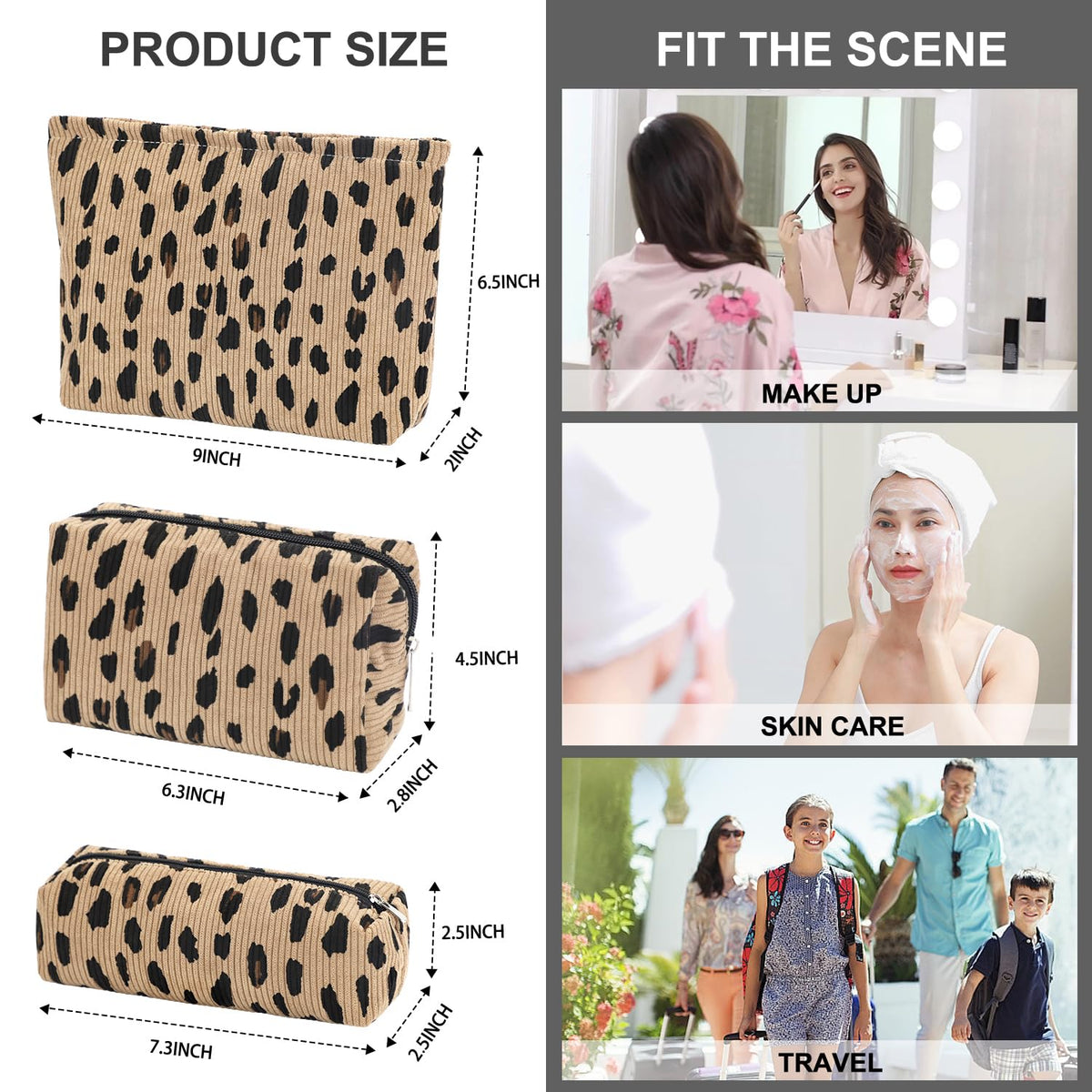 EIMMBD Makeup Bag 3 Pieces Large Capacity Cosmetic Bags Travel Toiletry Bag Organizer Cute Makeup Pouch Storage for Women(Brown Leopard) - thewildfolk EIMMBD Makeup Bag 3 Pieces Large Capacity Cosmetic Bags Travel Toiletry Bag Organizer Cute Makeup Pouch Storage for Women(Brown Leopard)
