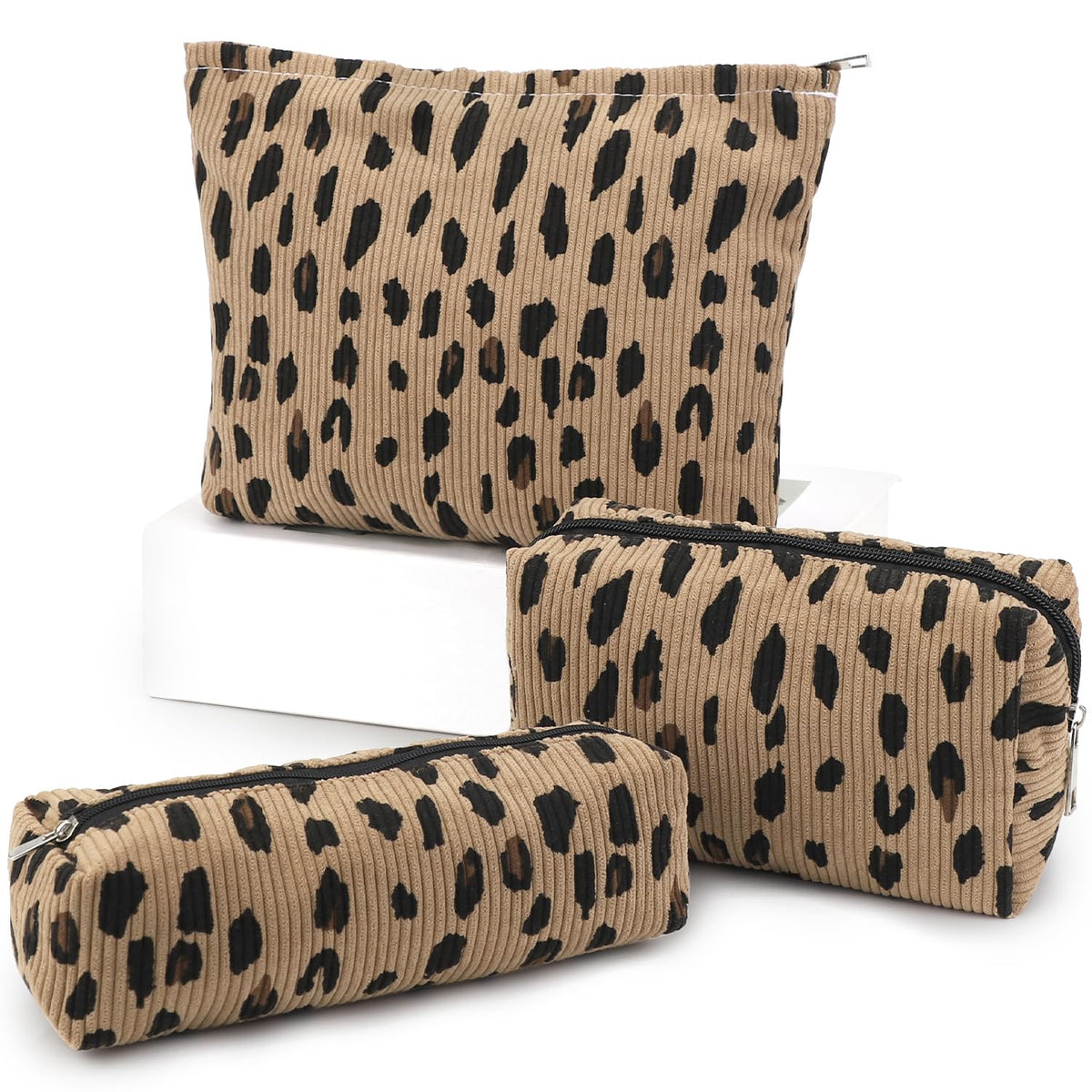 EIMMBD Makeup Bag 3 Pieces Large Capacity Cosmetic Bags Travel Toiletry Bag Organizer Cute Makeup Pouch Storage for Women(Brown Leopard) - thewildfolk EIMMBD Makeup Bag 3 Pieces Large Capacity Cosmetic Bags Travel Toiletry Bag Organizer Cute Makeup Pouch Storage for Women(Brown Leopard)