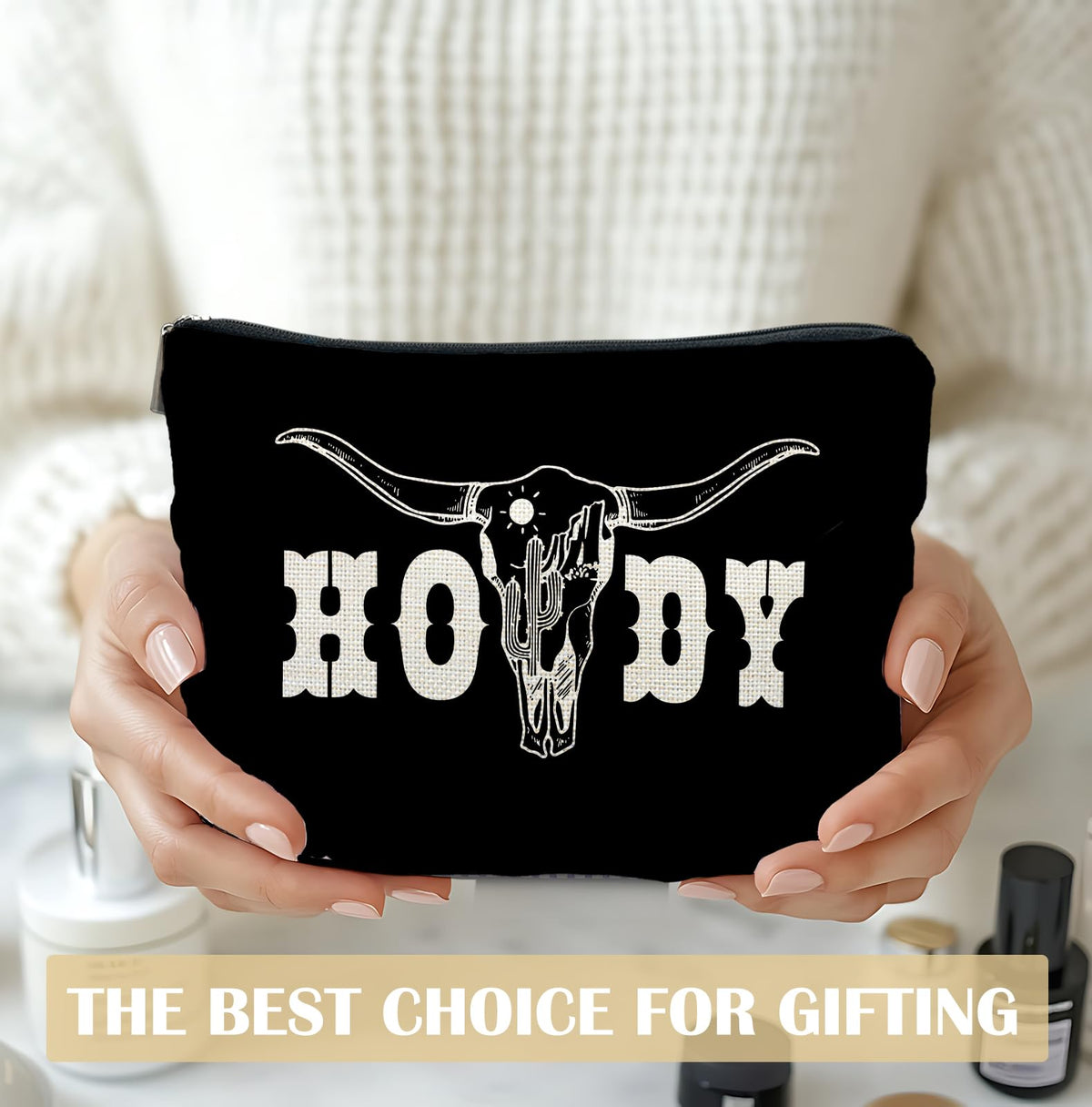 Elpwk Boho Western Howdy Makeup Bag for Women, Southwestern Cowboy Cow Skull Cactus Cosmetic Bags,Gifts for For Mom Friends Teen Girl & Women, Black Western Zipper Makeup Pouch for Purse - thewildfolk Elpwk Boho Western Howdy Makeup Bag for Women, Southwestern Cowboy Cow Skull Cactus Cosmetic Bags,Gifts for For Mom Friends Teen Girl & Women, Black Western Zipper Makeup Pouch for Purse