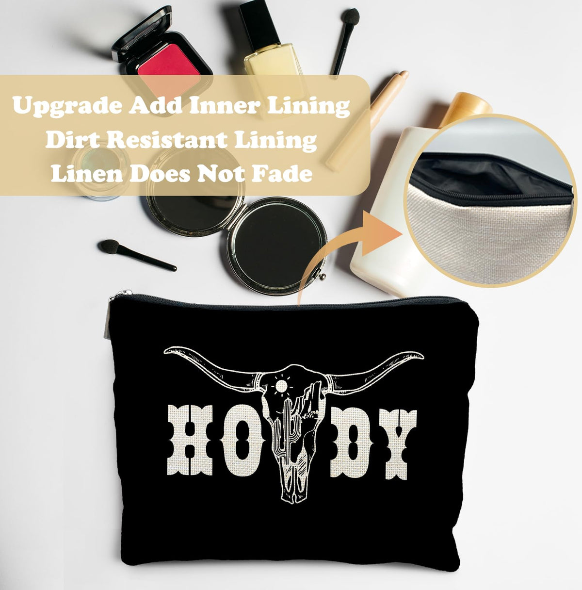 Elpwk Boho Western Howdy Makeup Bag for Women, Southwestern Cowboy Cow Skull Cactus Cosmetic Bags,Gifts for For Mom Friends Teen Girl & Women, Black Western Zipper Makeup Pouch for Purse - thewildfolk Elpwk Boho Western Howdy Makeup Bag for Women, Southwestern Cowboy Cow Skull Cactus Cosmetic Bags,Gifts for For Mom Friends Teen Girl & Women, Black Western Zipper Makeup Pouch for Purse