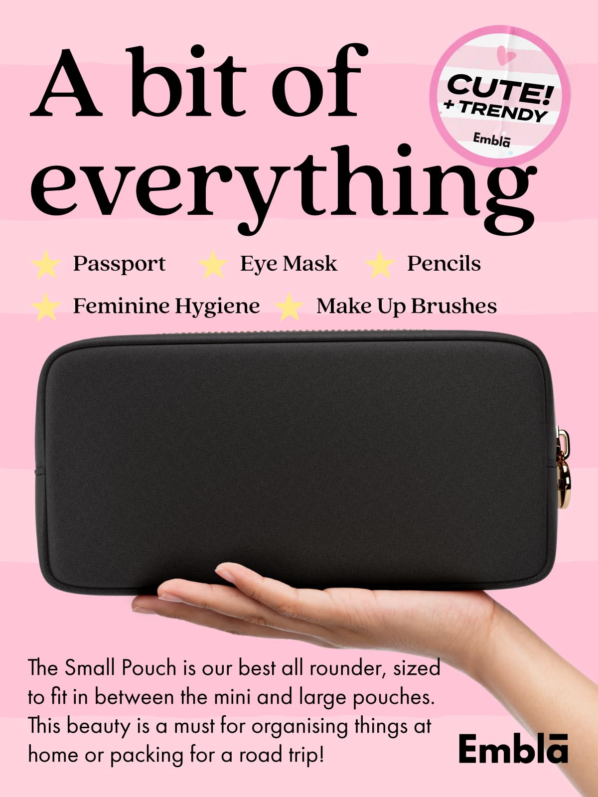 Embla Makeup Bag Travel Cosmetics Pouch and Toiletry Bag, Nylon Zipper Pouch Purse, Cute Make Up Organizer Storage Tote for Women Girls, Waterproof Travel Skincare Case, Small Makeup Bags, Black - thewildfolk Embla Makeup Bag Travel Cosmetics Pouch and Toiletry Bag, Nylon Zipper Pouch Purse, Cute Make Up Organizer Storage Tote for Women Girls, Waterproof Travel Skincare Case, Small Makeup Bags, Black