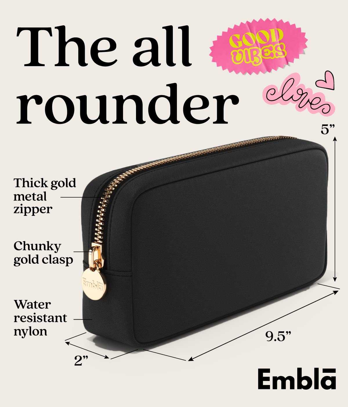 Embla Makeup Bag Travel Cosmetics Pouch and Toiletry Bag, Nylon Zipper Pouch Purse, Cute Make Up Organizer Storage Tote for Women Girls, Waterproof Travel Skincare Case, Small Makeup Bags, Black - thewildfolk Embla Makeup Bag Travel Cosmetics Pouch and Toiletry Bag, Nylon Zipper Pouch Purse, Cute Make Up Organizer Storage Tote for Women Girls, Waterproof Travel Skincare Case, Small Makeup Bags, Black