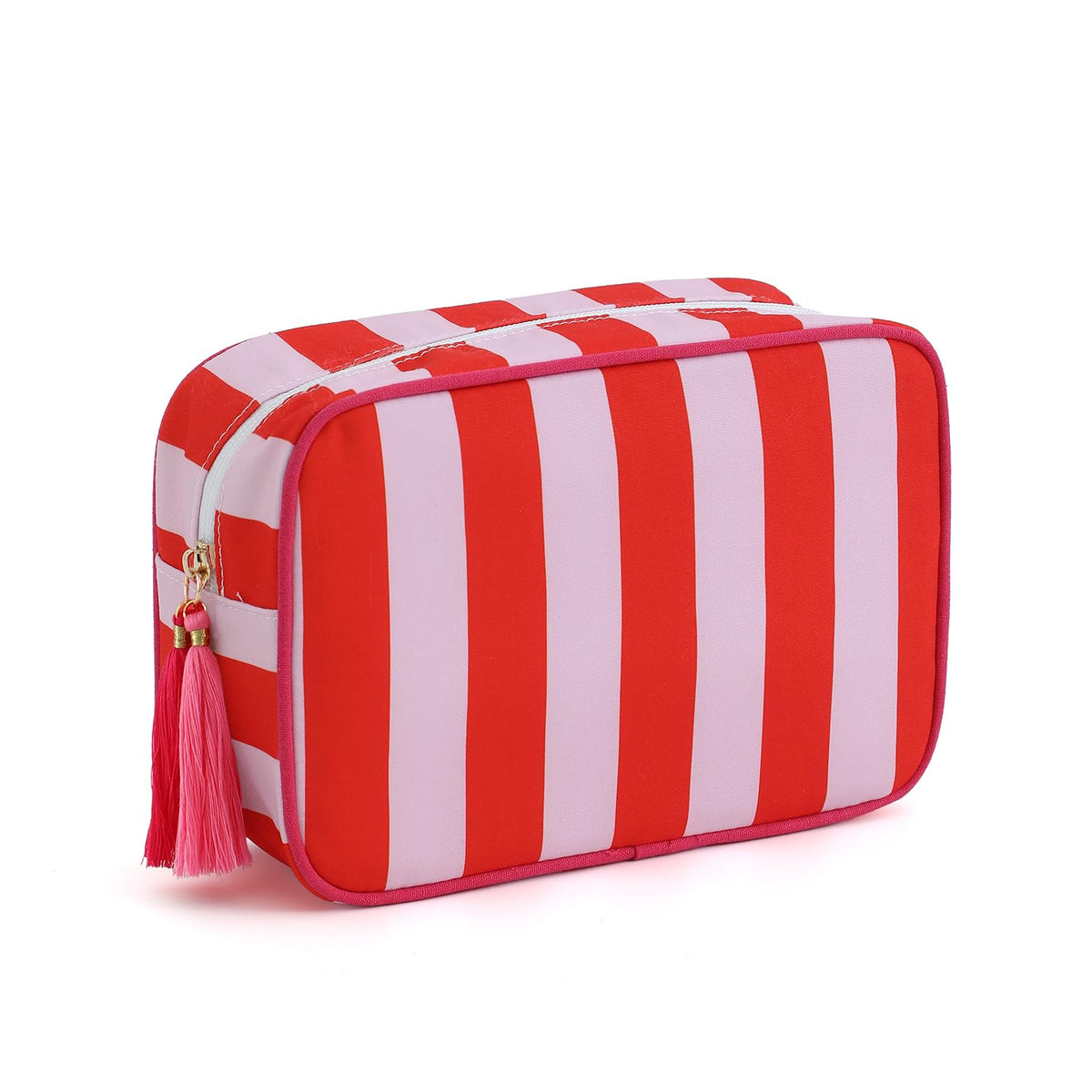 EMBRUNIOICE Travel Striped Makeup Bag, Red and Pink - thewildfolk EMBRUNIOICE Travel Striped Makeup Bag, Red and Pink
