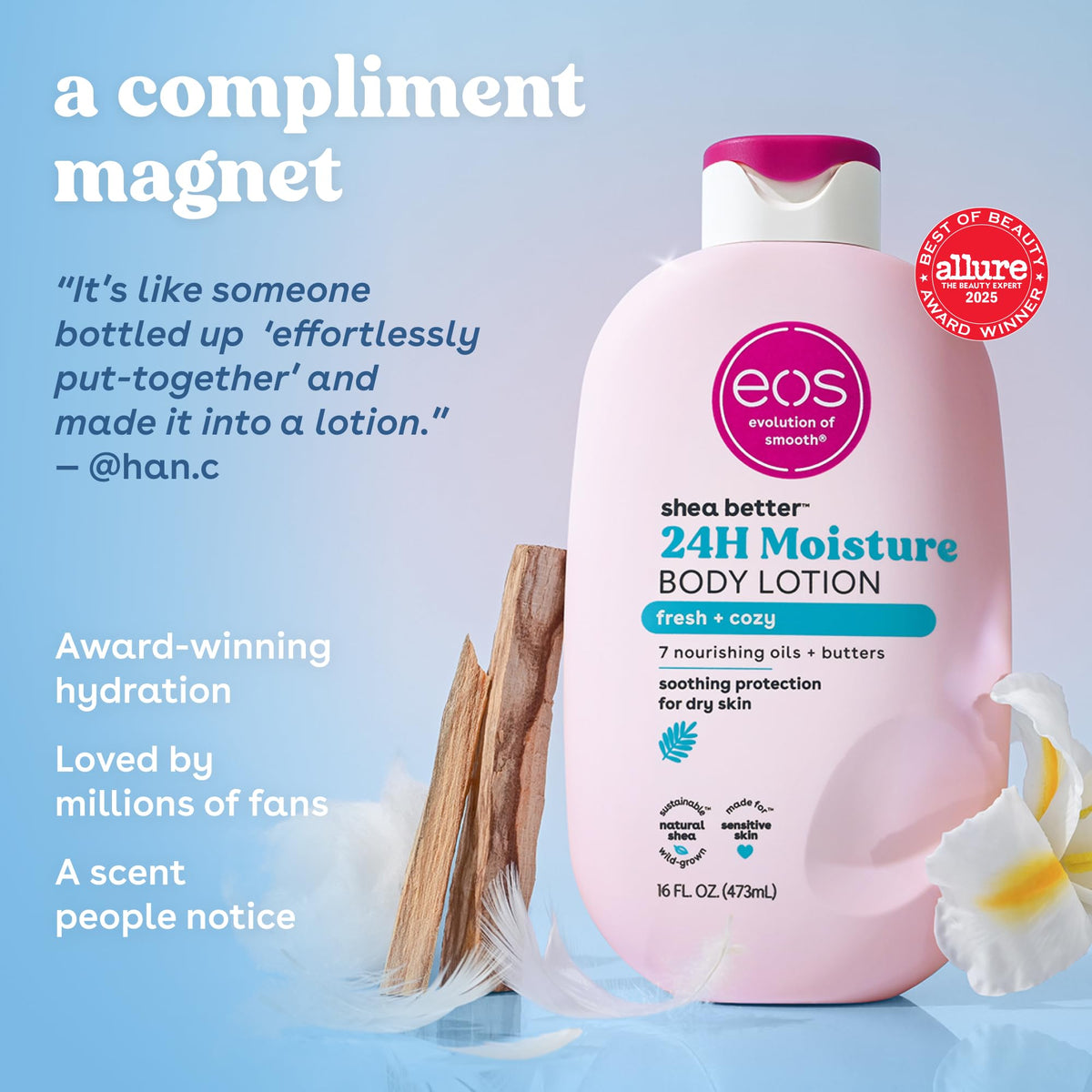 eos Shea Better Body Lotion, Fresh & Cozy, 24-Hour Moisture Skin Care, Lightweight & Non-Greasy, Natural Shea, Vegan, 16 fl oz - thewildfolk eos Shea Better Body Lotion, Fresh & Cozy, 24-Hour Moisture Skin Care, Lightweight & Non-Greasy, Natural Shea, Vegan, 16 fl oz