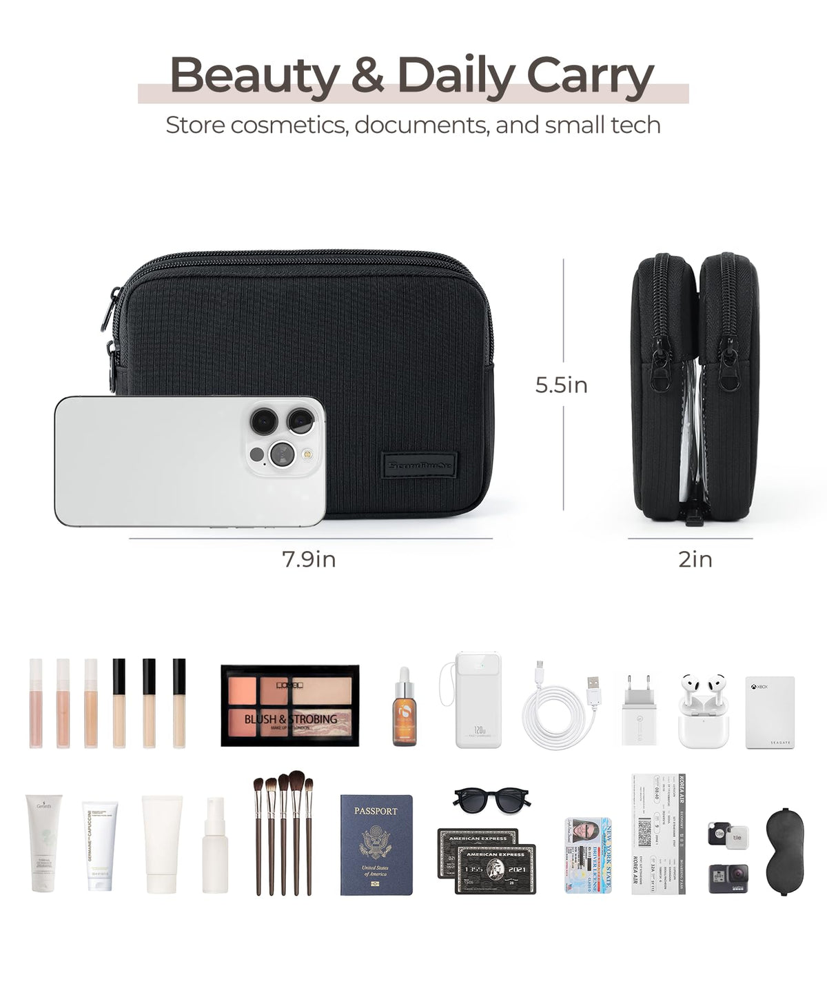 EPEDAL24 Preppy Makeup Bag, Rectangle Double Detachable Cosmetic Organizer, Clear Side Panel Portable Travel Pouches for In-Flight Essentials, Beauty & Tech Accessories, Gift for Women - thewildfolk EPEDAL24 Preppy Makeup Bag, Rectangle Double Detachable Cosmetic Organizer, Clear Side Panel Portable Travel Pouches for In-Flight Essentials, Beauty & Tech Accessories, Gift for Women