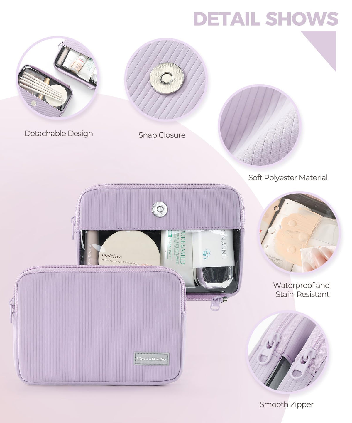 EPEDAL24 Preppy Makeup Bag, Rectangle Double Detachable Cosmetic Organizer, Clear Side Panel Portable Travel Pouches for In-Flight Essentials, Beauty & Tech Accessories, Gift for Women - thewildfolk EPEDAL24 Preppy Makeup Bag, Rectangle Double Detachable Cosmetic Organizer, Clear Side Panel Portable Travel Pouches for In-Flight Essentials, Beauty & Tech Accessories, Gift for Women