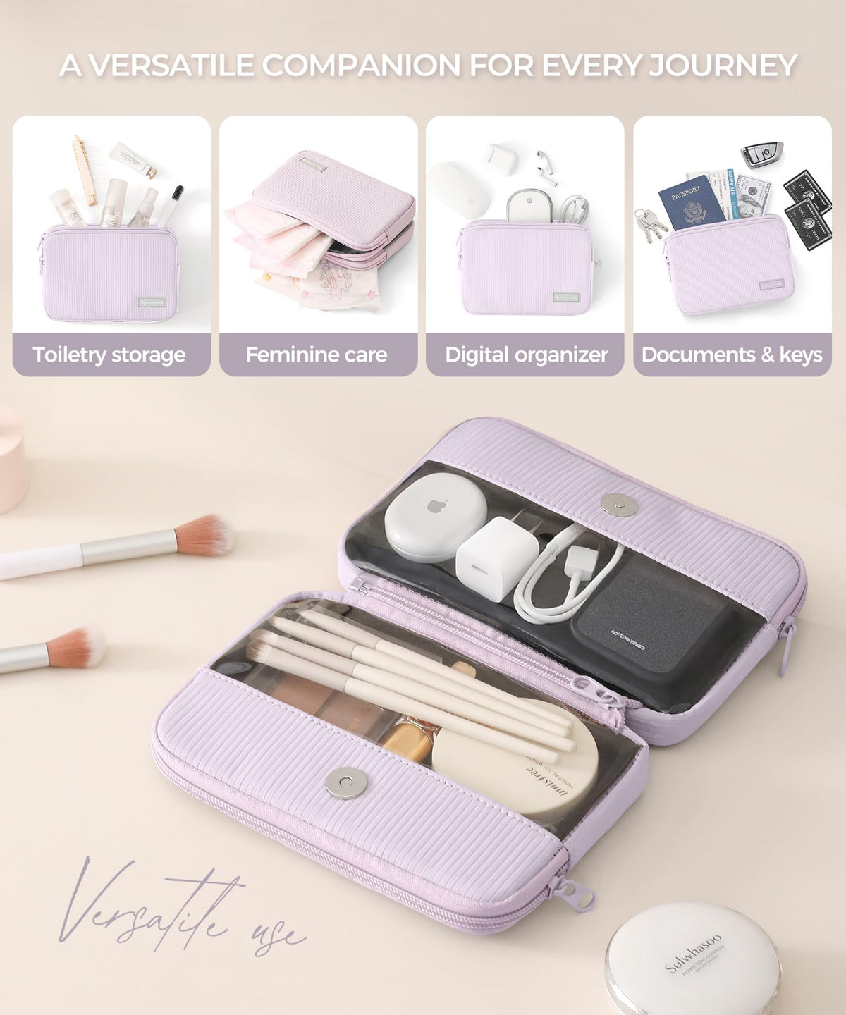 EPEDAL24 Preppy Makeup Bag, Rectangle Double Detachable Cosmetic Organizer, Clear Side Panel Portable Travel Pouches for In-Flight Essentials, Beauty & Tech Accessories, Gift for Women - thewildfolk EPEDAL24 Preppy Makeup Bag, Rectangle Double Detachable Cosmetic Organizer, Clear Side Panel Portable Travel Pouches for In-Flight Essentials, Beauty & Tech Accessories, Gift for Women