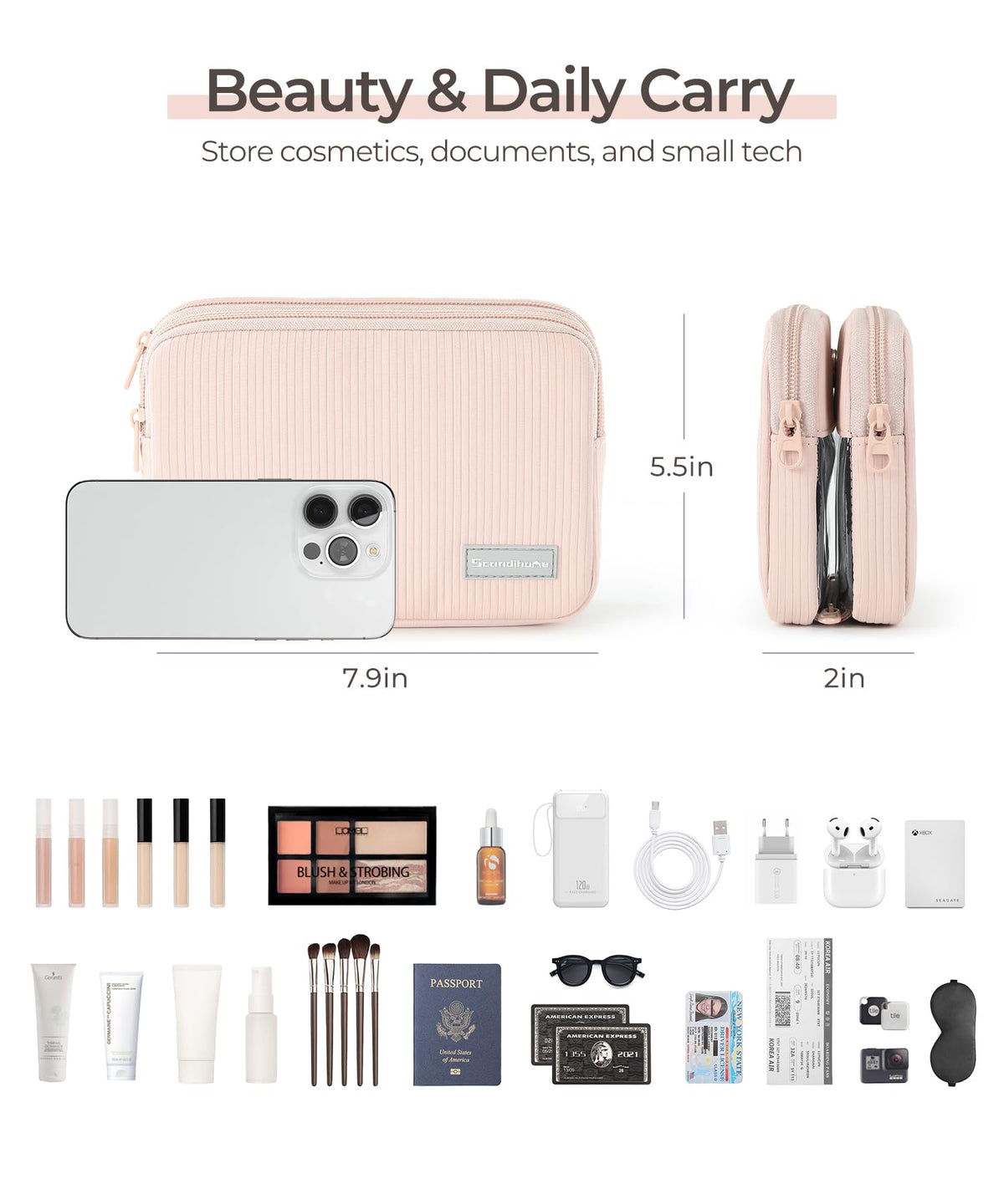 EPEDAL24 Preppy Makeup Bag, Rectangle Double Detachable Cosmetic Organizer, Clear Side Panel Portable Travel Pouches for In-Flight Essentials, Beauty & Tech Accessories, Gift for Women - thewildfolk EPEDAL24 Preppy Makeup Bag, Rectangle Double Detachable Cosmetic Organizer, Clear Side Panel Portable Travel Pouches for In-Flight Essentials, Beauty & Tech Accessories, Gift for Women