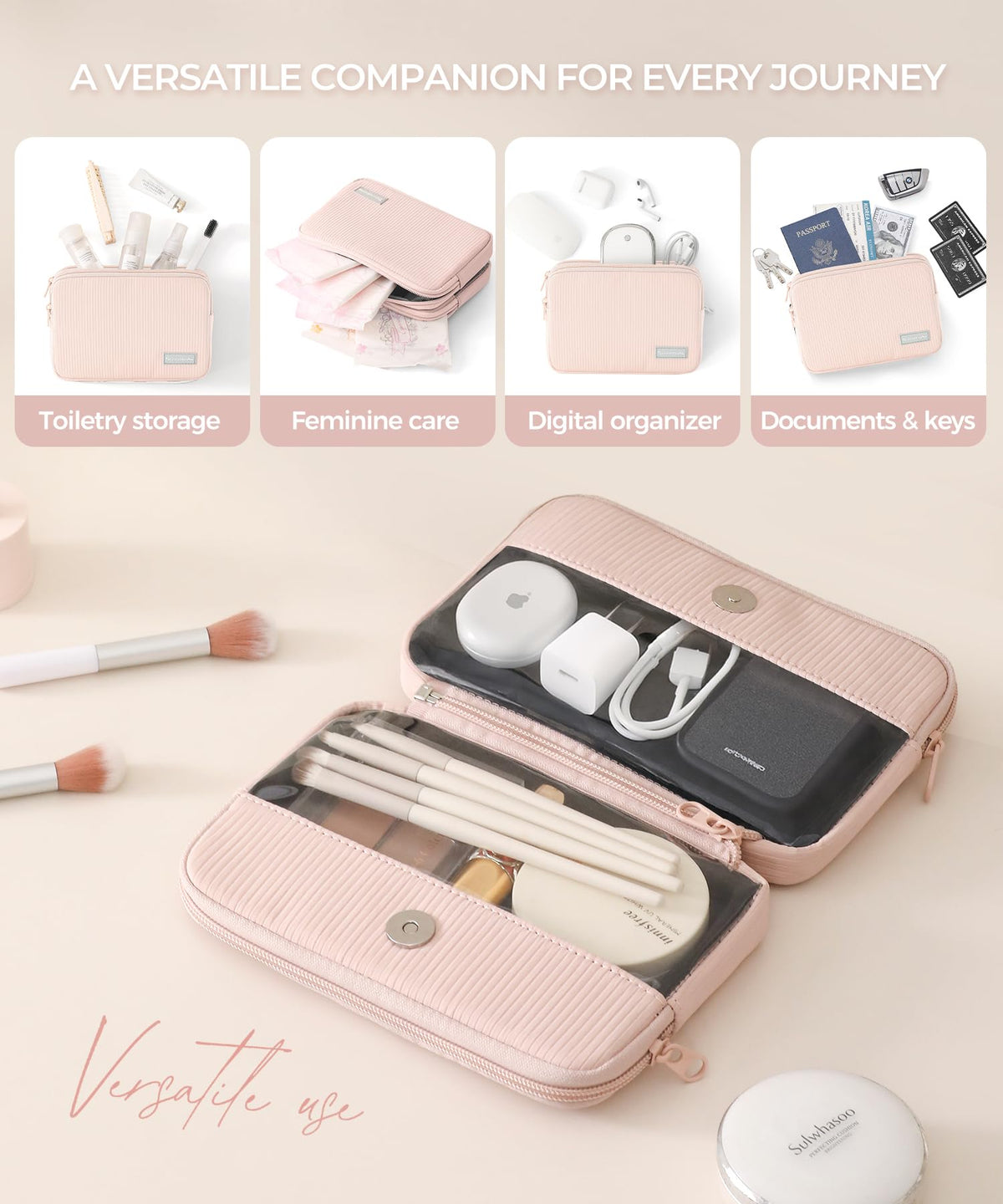 EPEDAL24 Preppy Makeup Bag, Rectangle Double Detachable Cosmetic Organizer, Clear Side Panel Portable Travel Pouches for In-Flight Essentials, Beauty & Tech Accessories, Gift for Women - thewildfolk EPEDAL24 Preppy Makeup Bag, Rectangle Double Detachable Cosmetic Organizer, Clear Side Panel Portable Travel Pouches for In-Flight Essentials, Beauty & Tech Accessories, Gift for Women