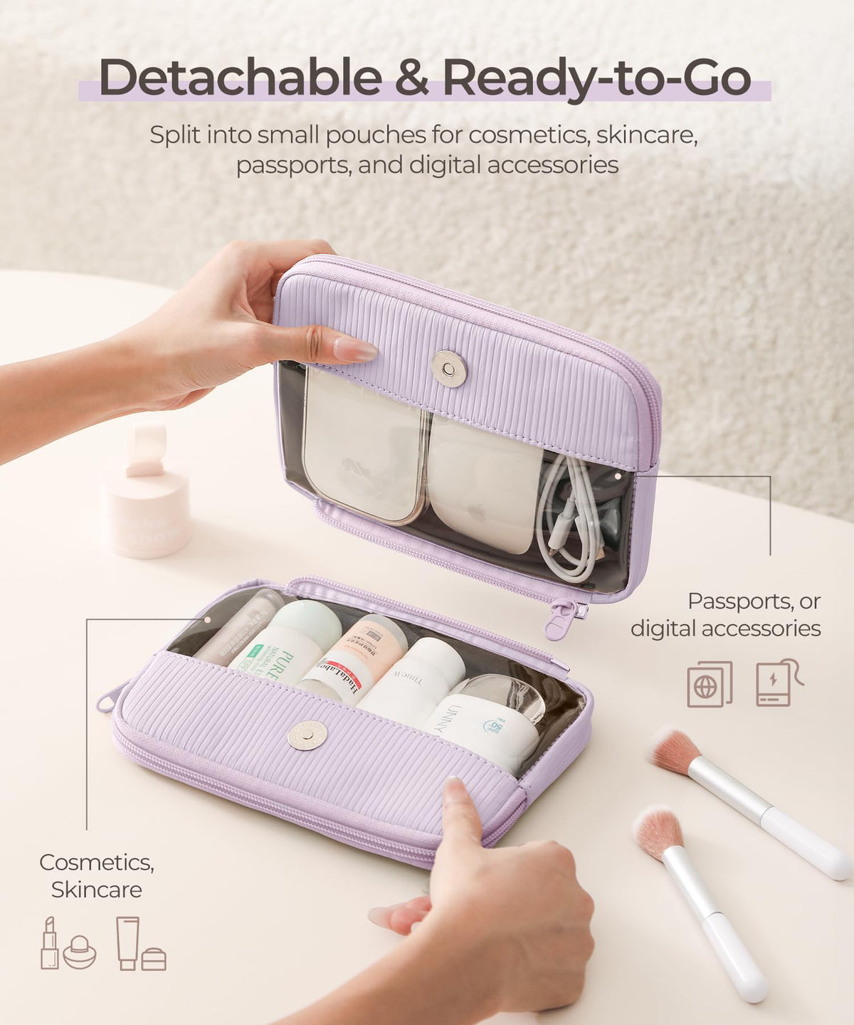 EPEDAL24 Preppy Makeup Bag, Rectangle Double Detachable Cosmetic Organizer, Clear Side Panel Portable Travel Pouches for In-Flight Essentials, Beauty & Tech Accessories, Gift for Women - thewildfolk EPEDAL24 Preppy Makeup Bag, Rectangle Double Detachable Cosmetic Organizer, Clear Side Panel Portable Travel Pouches for In-Flight Essentials, Beauty & Tech Accessories, Gift for Women
