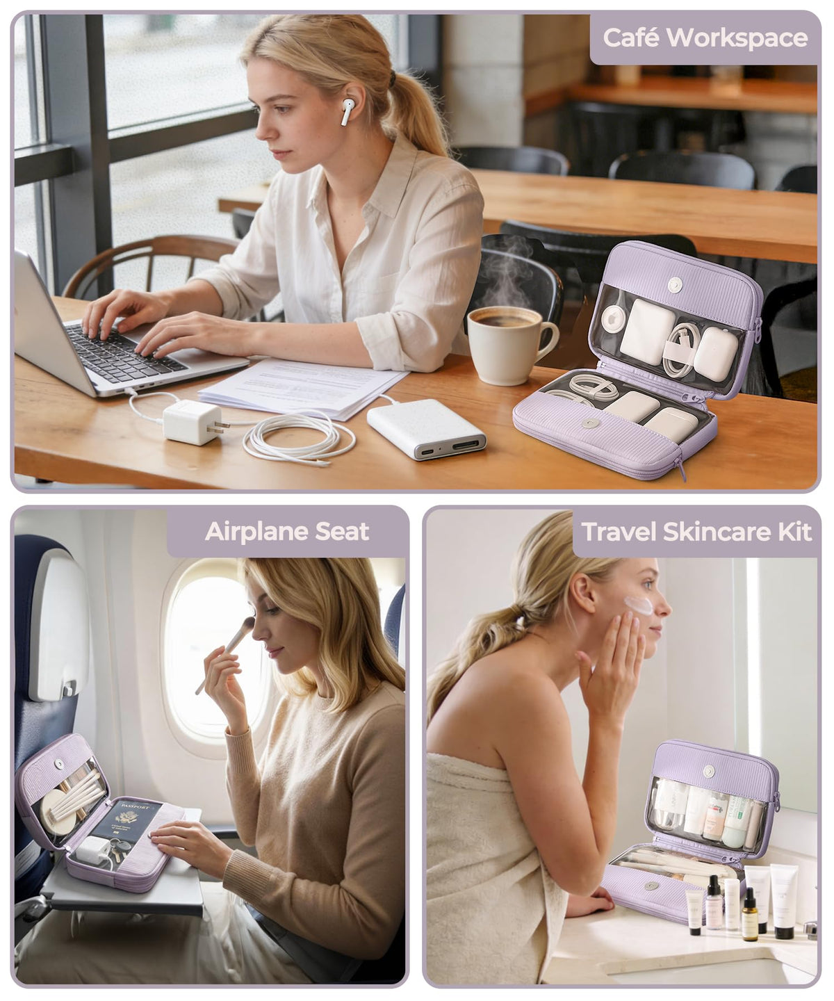 EPEDAL24 Preppy Makeup Bag, Rectangle Double Detachable Cosmetic Organizer, Clear Side Panel Portable Travel Pouches for In-Flight Essentials, Beauty & Tech Accessories, Gift for Women - thewildfolk EPEDAL24 Preppy Makeup Bag, Rectangle Double Detachable Cosmetic Organizer, Clear Side Panel Portable Travel Pouches for In-Flight Essentials, Beauty & Tech Accessories, Gift for Women