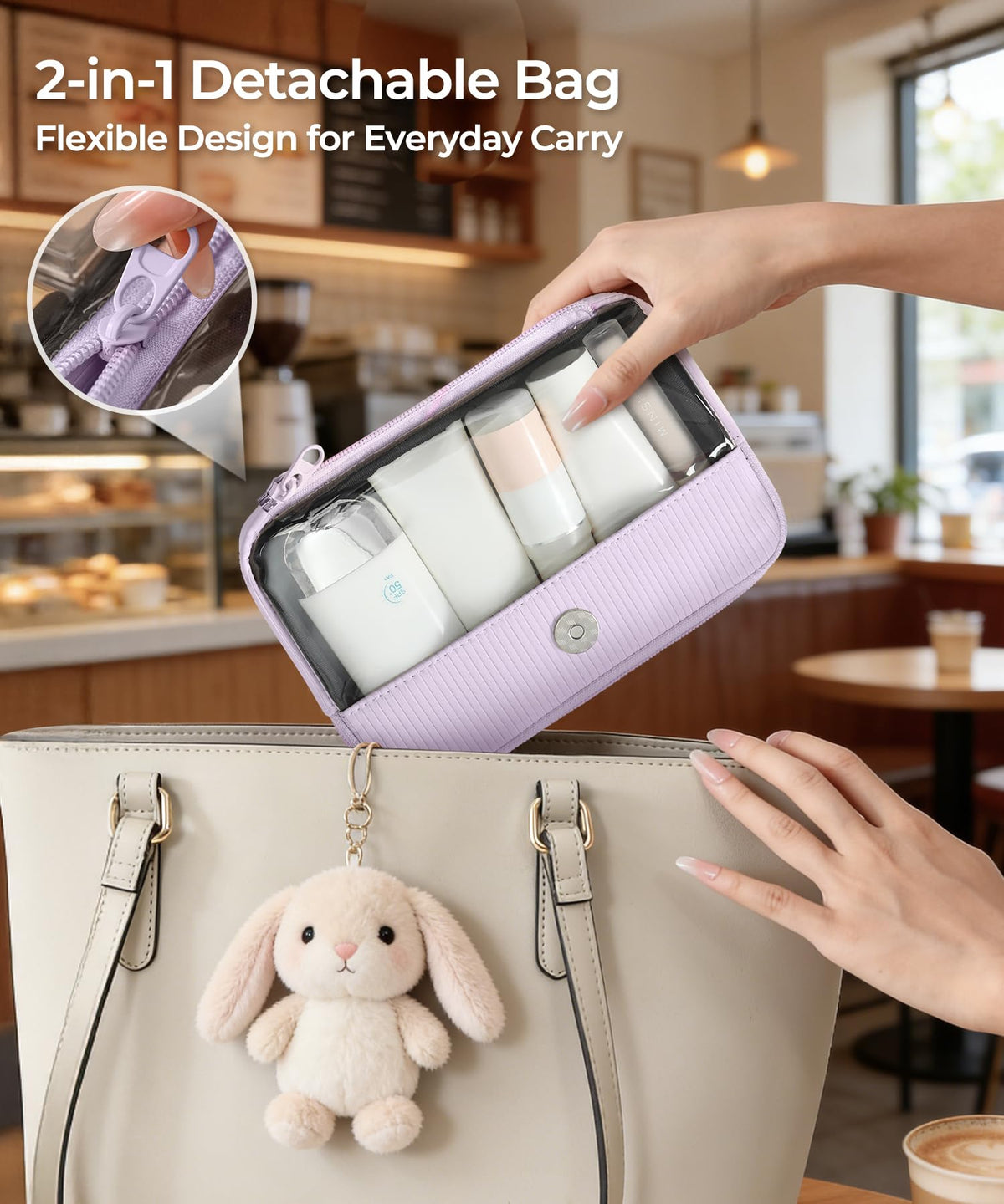 EPEDAL24 Preppy Makeup Bag, Rectangle Double Detachable Cosmetic Organizer, Clear Side Panel Portable Travel Pouches for In-Flight Essentials, Beauty & Tech Accessories, Gift for Women - thewildfolk EPEDAL24 Preppy Makeup Bag, Rectangle Double Detachable Cosmetic Organizer, Clear Side Panel Portable Travel Pouches for In-Flight Essentials, Beauty & Tech Accessories, Gift for Women