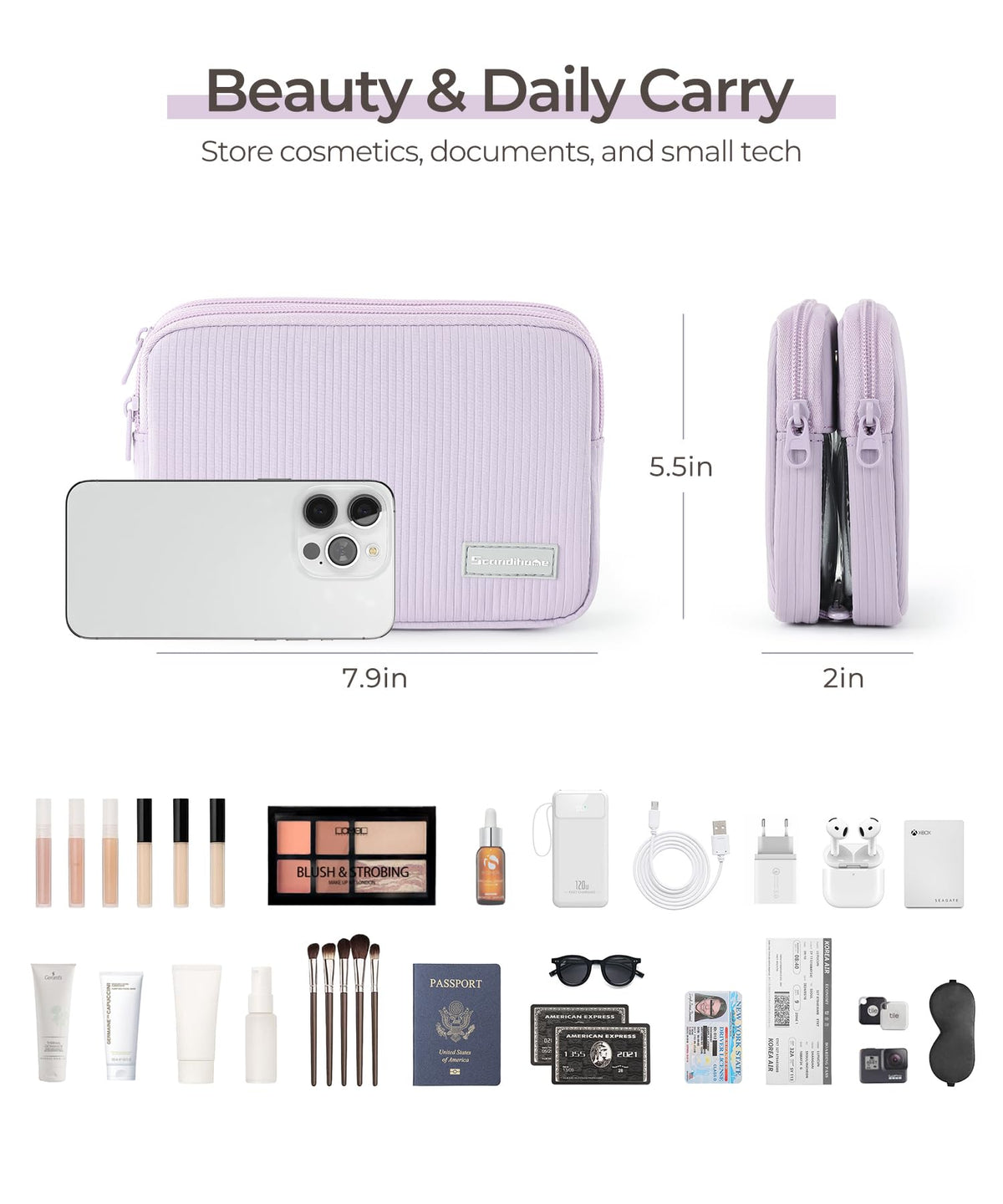 EPEDAL24 Preppy Makeup Bag, Rectangle Double Detachable Cosmetic Organizer, Clear Side Panel Portable Travel Pouches for In-Flight Essentials, Beauty & Tech Accessories, Gift for Women - thewildfolk EPEDAL24 Preppy Makeup Bag, Rectangle Double Detachable Cosmetic Organizer, Clear Side Panel Portable Travel Pouches for In-Flight Essentials, Beauty & Tech Accessories, Gift for Women