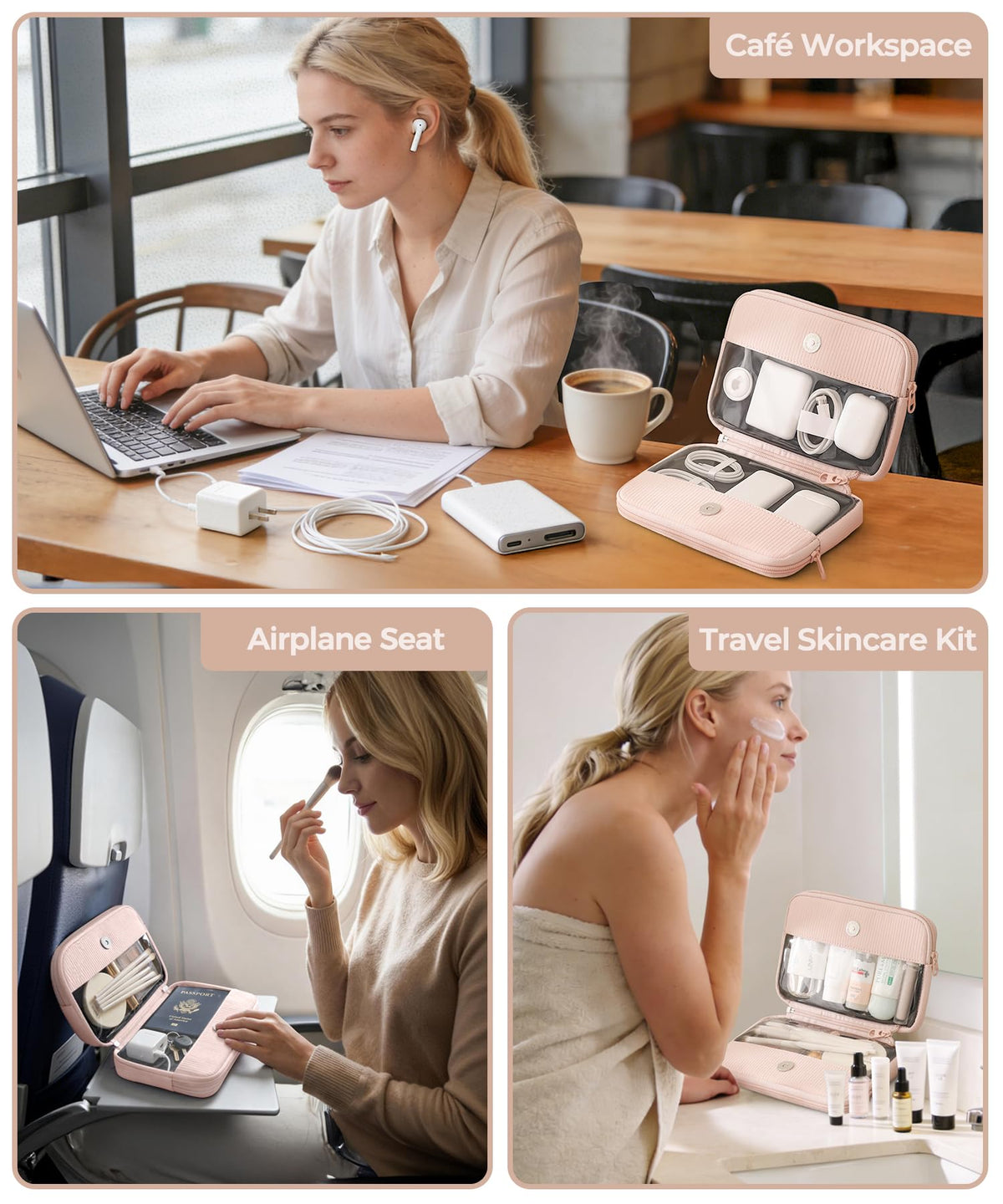 EPEDAL24 Preppy Makeup Bag, Rectangle Double Detachable Cosmetic Organizer, Clear Side Panel Portable Travel Pouches for In-Flight Essentials, Beauty & Tech Accessories, Gift for Women - thewildfolk EPEDAL24 Preppy Makeup Bag, Rectangle Double Detachable Cosmetic Organizer, Clear Side Panel Portable Travel Pouches for In-Flight Essentials, Beauty & Tech Accessories, Gift for Women