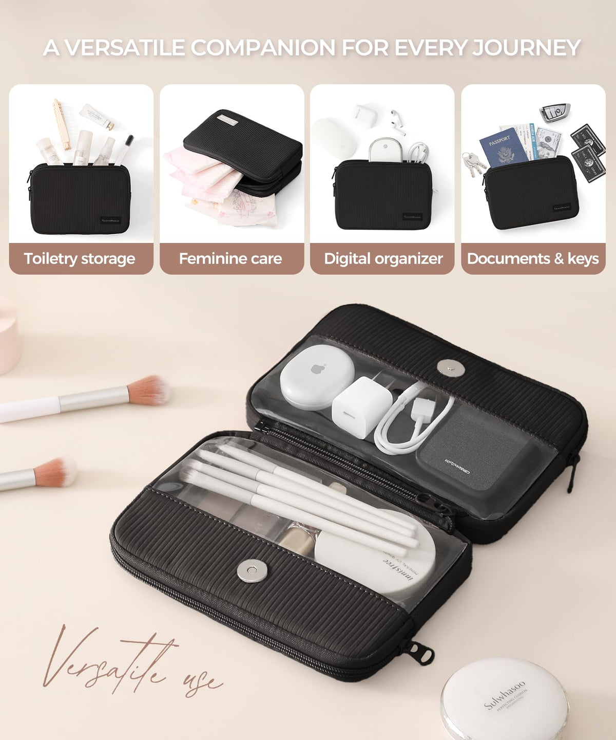 EPEDAL24 Preppy Makeup Bag, Rectangle Double Detachable Cosmetic Organizer, Clear Side Panel Portable Travel Pouches for In-Flight Essentials, Beauty & Tech Accessories, Gift for Women - thewildfolk EPEDAL24 Preppy Makeup Bag, Rectangle Double Detachable Cosmetic Organizer, Clear Side Panel Portable Travel Pouches for In-Flight Essentials, Beauty & Tech Accessories, Gift for Women