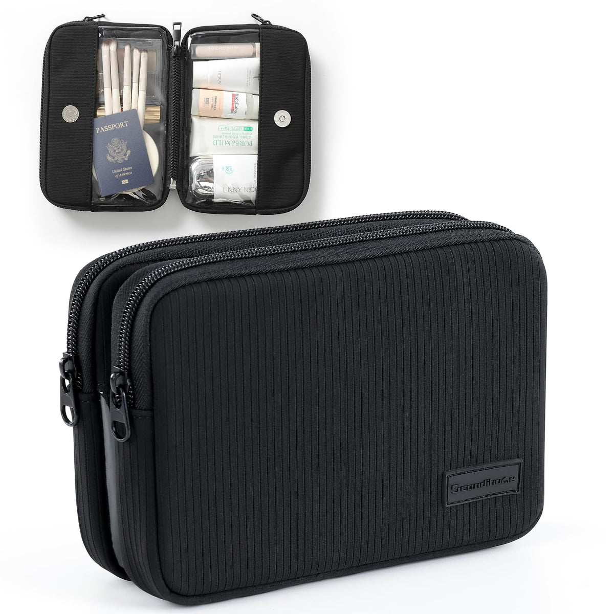 EPEDAL24 Preppy Makeup Bag, Rectangle Double Detachable Cosmetic Organizer, Clear Side Panel Portable Travel Pouches for In-Flight Essentials, Beauty & Tech Accessories, Gift for Women - thewildfolk EPEDAL24 Preppy Makeup Bag, Rectangle Double Detachable Cosmetic Organizer, Clear Side Panel Portable Travel Pouches for In-Flight Essentials, Beauty & Tech Accessories, Gift for Women