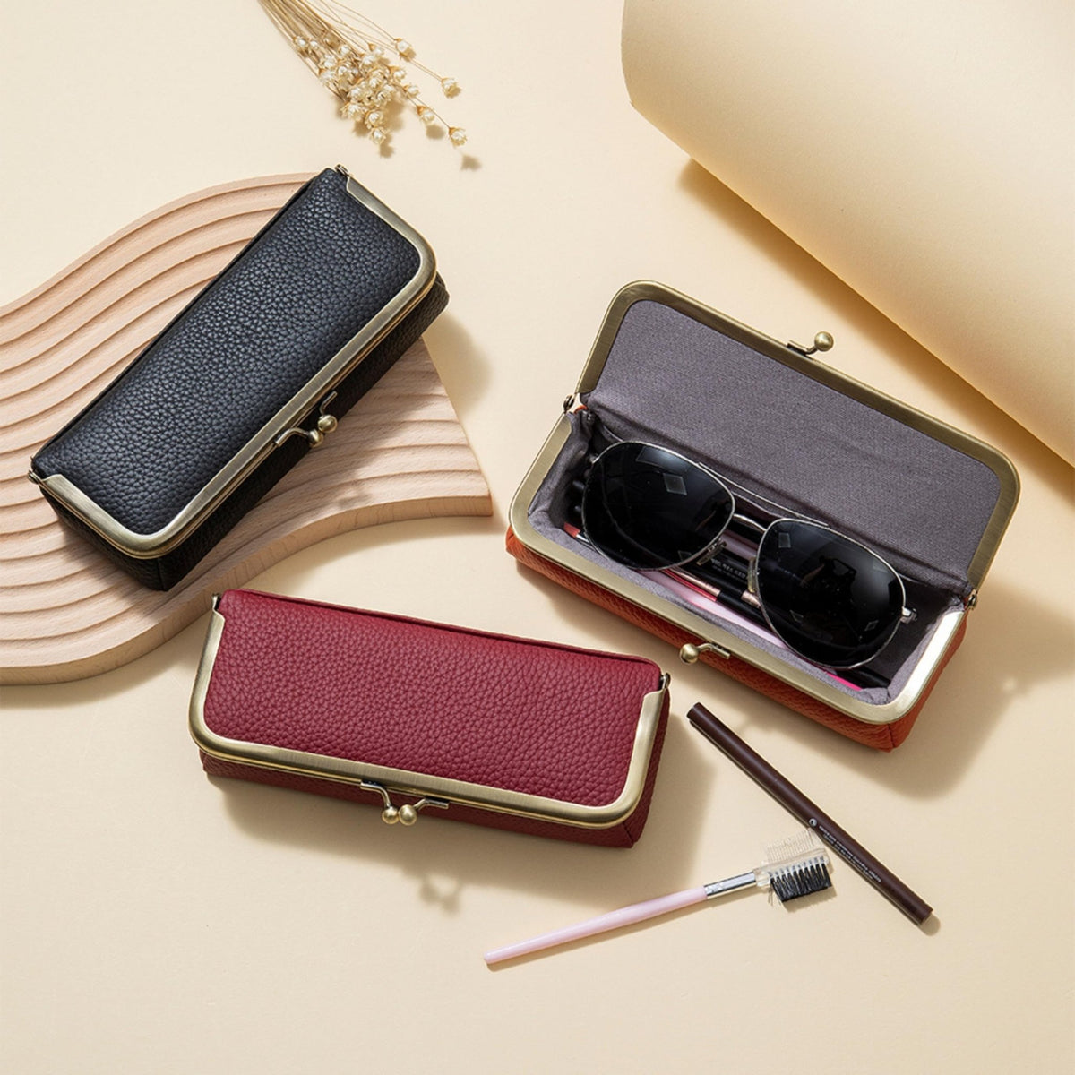 EutDett Leather Makeup Bag, Small Makeup Organizer for Purse Essentials, Versatile Travel Lipstick Case, Cosmetic Pouch & Fashion Pencil Pouch for Women (Wine Red) - thewildfolk EutDett Leather Makeup Bag, Small Makeup Organizer for Purse Essentials, Versatile Travel Lipstick Case, Cosmetic Pouch & Fashion Pencil Pouch for Women (Wine Red)