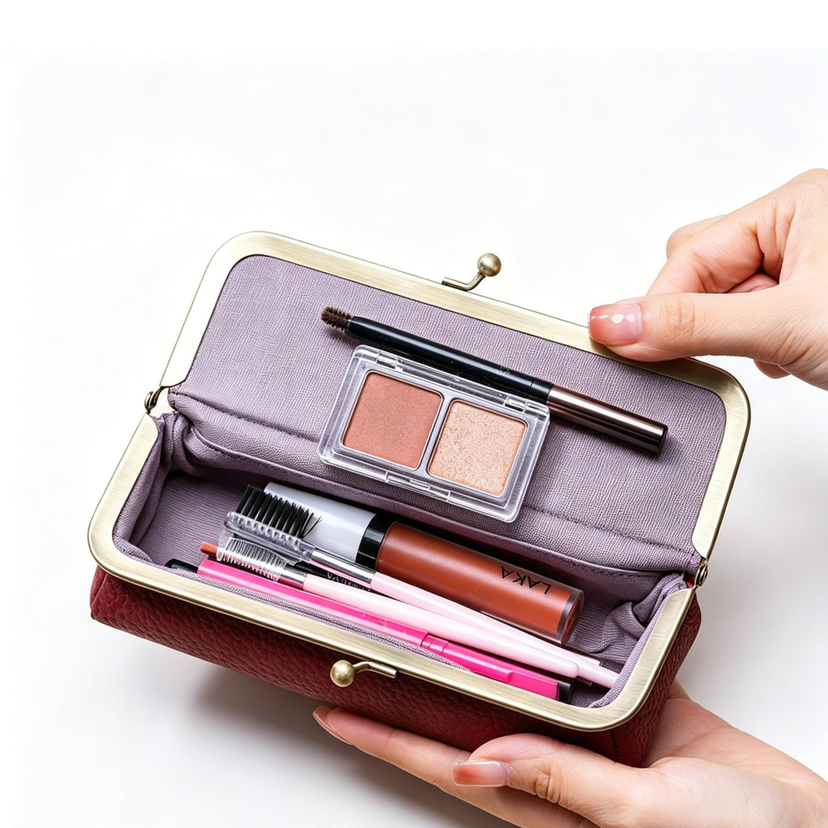 EutDett Leather Makeup Bag, Small Makeup Organizer for Purse Essentials, Versatile Travel Lipstick Case, Cosmetic Pouch & Fashion Pencil Pouch for Women (Wine Red) - thewildfolk EutDett Leather Makeup Bag, Small Makeup Organizer for Purse Essentials, Versatile Travel Lipstick Case, Cosmetic Pouch & Fashion Pencil Pouch for Women (Wine Red)