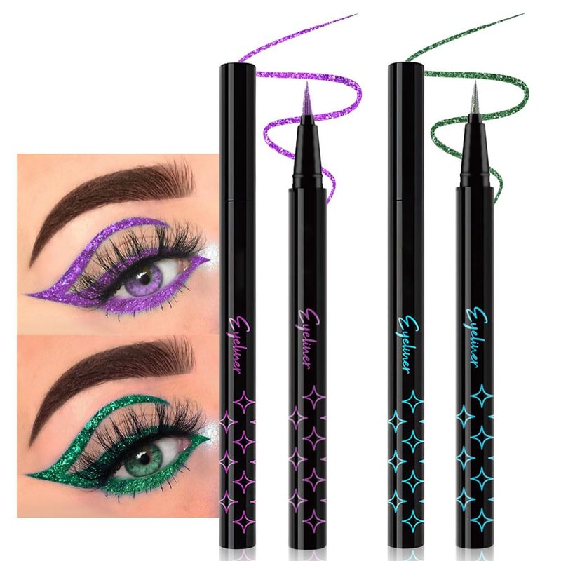 evpct 2Pcs Metallic Purple & Green Glitter Glittering Diamond Liquid Eyeliner Eye Makeup Pencil Set, Sparkle Shimmer Colored Eyeliner Pen Waterproof Smudge Proof Long Lasting High Pigmented - thewildfolk evpct 2Pcs Metallic Purple & Green Glitter Glittering Diamond Liquid Eyeliner Eye Makeup Pencil Set, Sparkle Shimmer Colored Eyeliner Pen Waterproof Smudge Proof Long Lasting High Pigmented