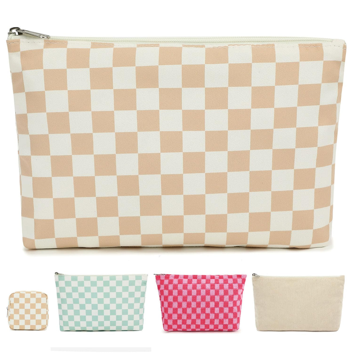 Fammart Checkered Makeup Bag, Travel Cosmetic Bag Organizer Toiletry Bag Make Up Bags with Zipper & Compartments for Women Girls - thewildfolk Fammart Checkered Makeup Bag, Travel Cosmetic Bag Organizer Toiletry Bag Make Up Bags with Zipper & Compartments for Women Girls