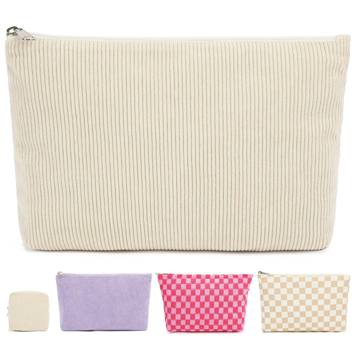 Fammart Corduroy Makeup Bag, Travel Cosmetic Bag Organizer Toiletry Bag Make Up Bags with Zipper & Compartments for Women Girls - thewildfolk Fammart Corduroy Makeup Bag, Travel Cosmetic Bag Organizer Toiletry Bag Make Up Bags with Zipper & Compartments for Women Girls