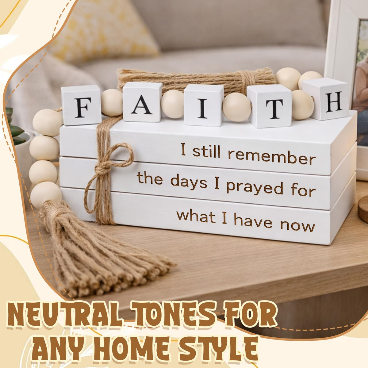 Farmhouse White Fake Decorative Books Wooden Box for Home Office Decor - Religion Christian Faith Aesthetic for Living Room, Console Table, Bookshelf, Tv Stand, Entryway - thewildfolk Farmhouse White Fake Decorative Books Wooden Box for Home Office Decor - Religion Christian Faith Aesthetic for Living Room, Console Table, Bookshelf, Tv Stand, Entryway