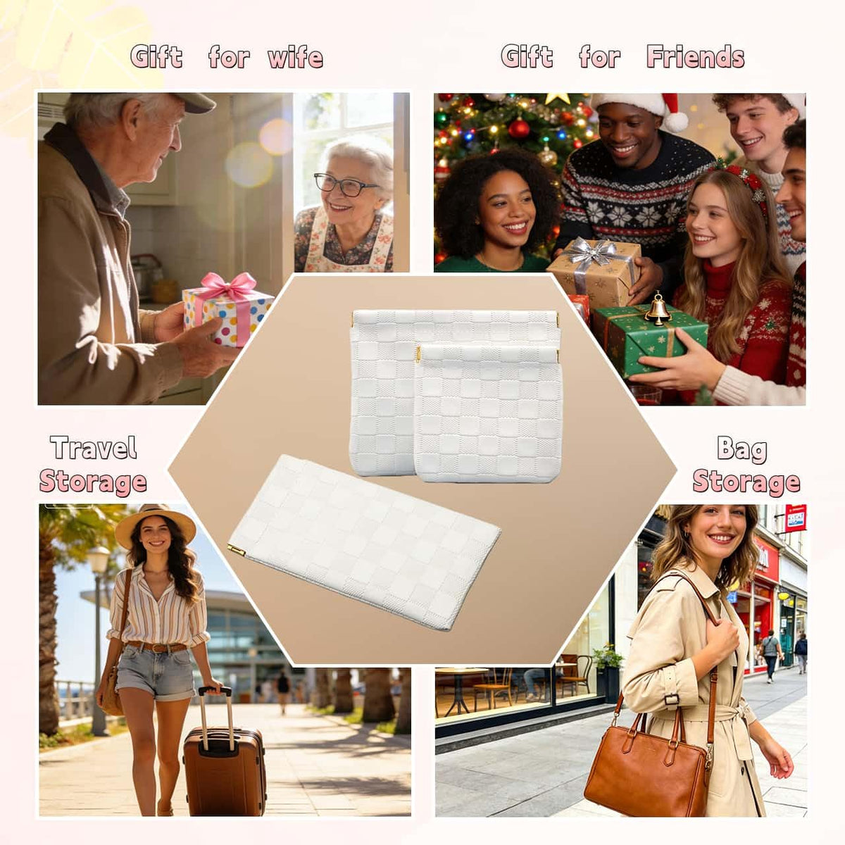 FeciFeco Small Makeup Bag for Purse, Pencil Case, Mini Cosmetic Bags for Women, Coin Purse Organizer, Lipstick Cosmetic Accessories Organizer, Small Travel Kit Storage Pouch (Multi-size-Pink) - thewildfolk FeciFeco Small Makeup Bag for Purse, Pencil Case, Mini Cosmetic Bags for Women, Coin Purse Organizer, Lipstick Cosmetic Accessories Organizer, Small Travel Kit Storage Pouch (Multi-size-Pink)