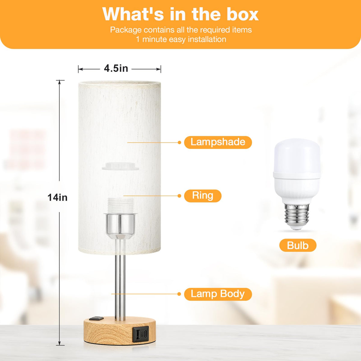 Fenmzee Bedside Table Lamp for Bedroom - Dimmable Touch, USB A+C, AC Outlet - thewildfolk Fenmzee Bedside Table Lamp for Bedroom - Dimmable Touch, USB A+C, AC Outlet
