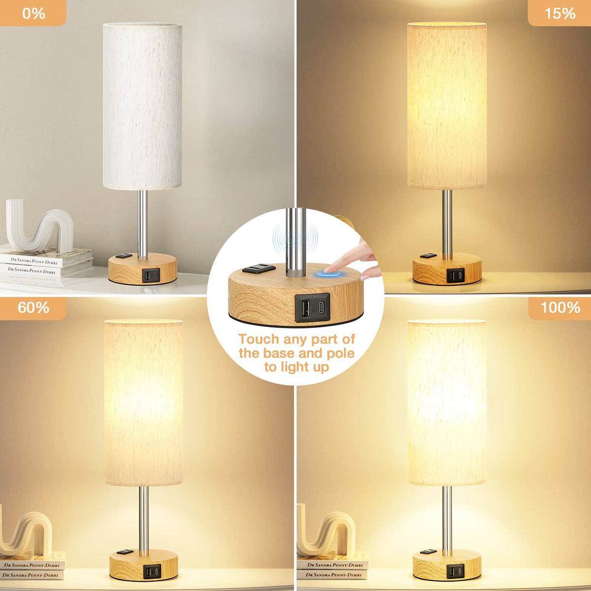 Fenmzee Bedside Table Lamp for Bedroom - Dimmable Touch, USB A+C, AC Outlet - thewildfolk Fenmzee Bedside Table Lamp for Bedroom - Dimmable Touch, USB A+C, AC Outlet