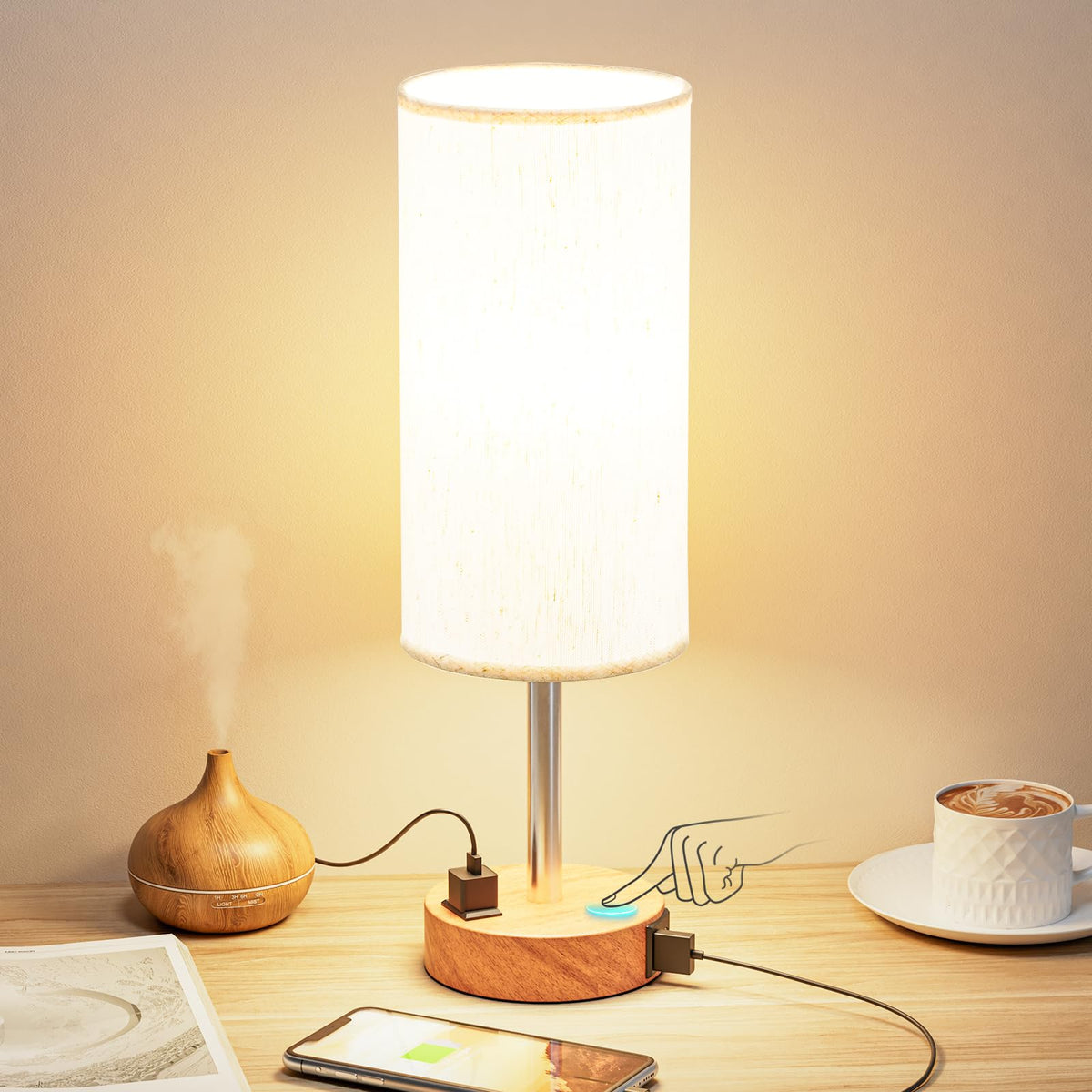 Fenmzee Bedside Table Lamp for Bedroom - Dimmable Touch, USB A+C, AC Outlet - thewildfolk Fenmzee Bedside Table Lamp for Bedroom - Dimmable Touch, USB A+C, AC Outlet
