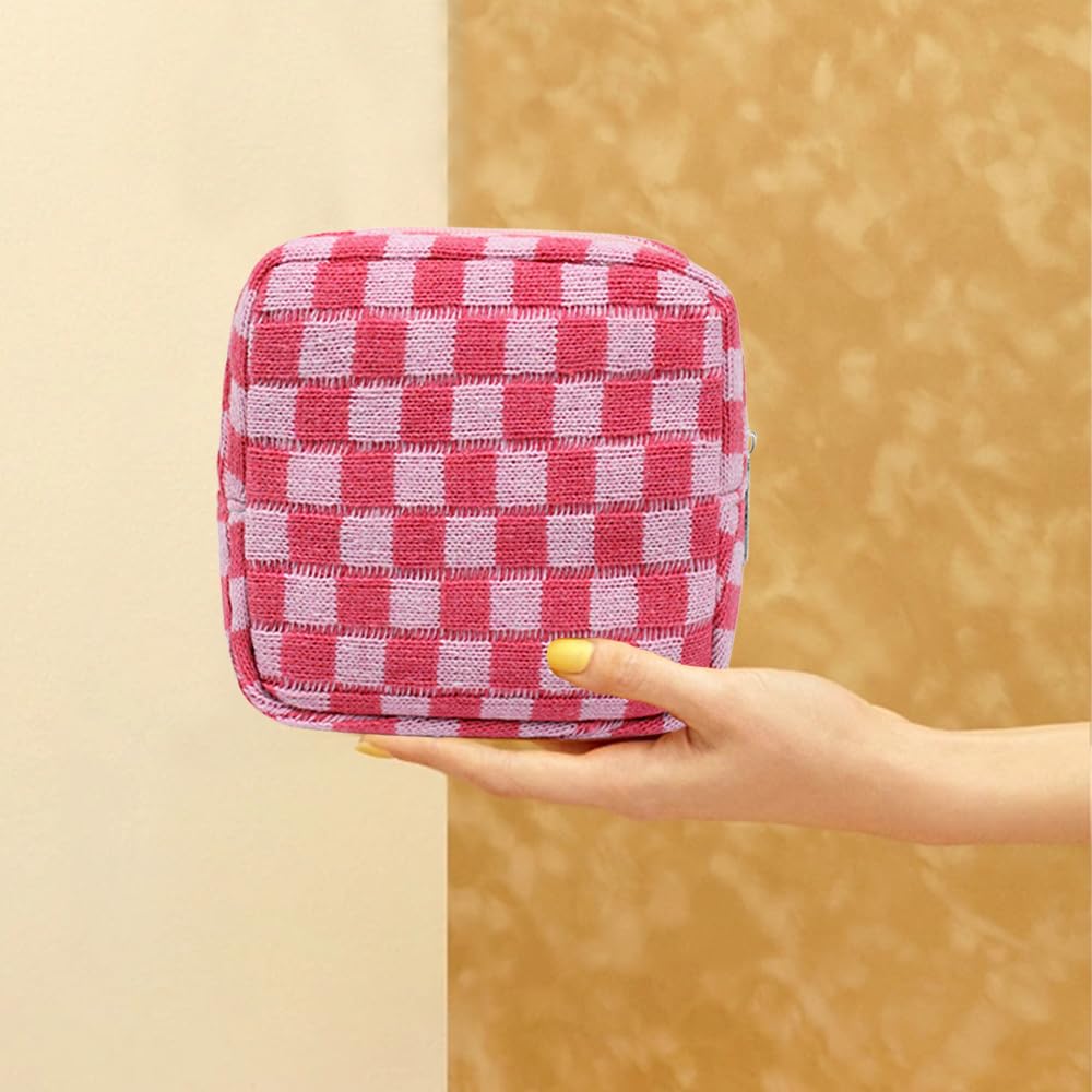 FFpaw Small Pink Makeup Bag for Purse, Mini Checkered Cosmetic Bag Zipper Cute Make Up Pouch Travel Toiletry Case Quilted Aesthetic Accessories Makeup Storage Bag Organizer for Women Girls - thewildfolk FFpaw Small Pink Makeup Bag for Purse, Mini Checkered Cosmetic Bag Zipper Cute Make Up Pouch Travel Toiletry Case Quilted Aesthetic Accessories Makeup Storage Bag Organizer for Women Girls