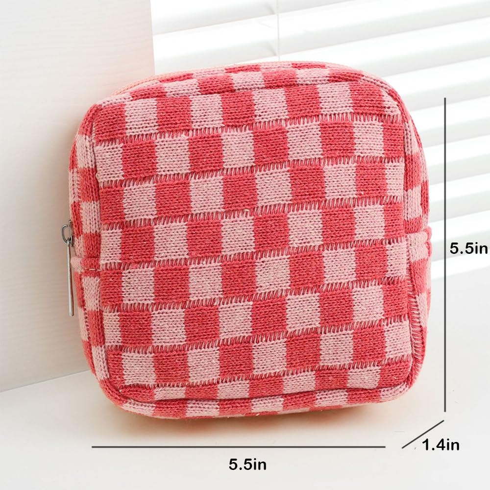 FFpaw Small Pink Makeup Bag for Purse, Mini Checkered Cosmetic Bag Zipper Cute Make Up Pouch Travel Toiletry Case Quilted Aesthetic Accessories Makeup Storage Bag Organizer for Women Girls - thewildfolk FFpaw Small Pink Makeup Bag for Purse, Mini Checkered Cosmetic Bag Zipper Cute Make Up Pouch Travel Toiletry Case Quilted Aesthetic Accessories Makeup Storage Bag Organizer for Women Girls