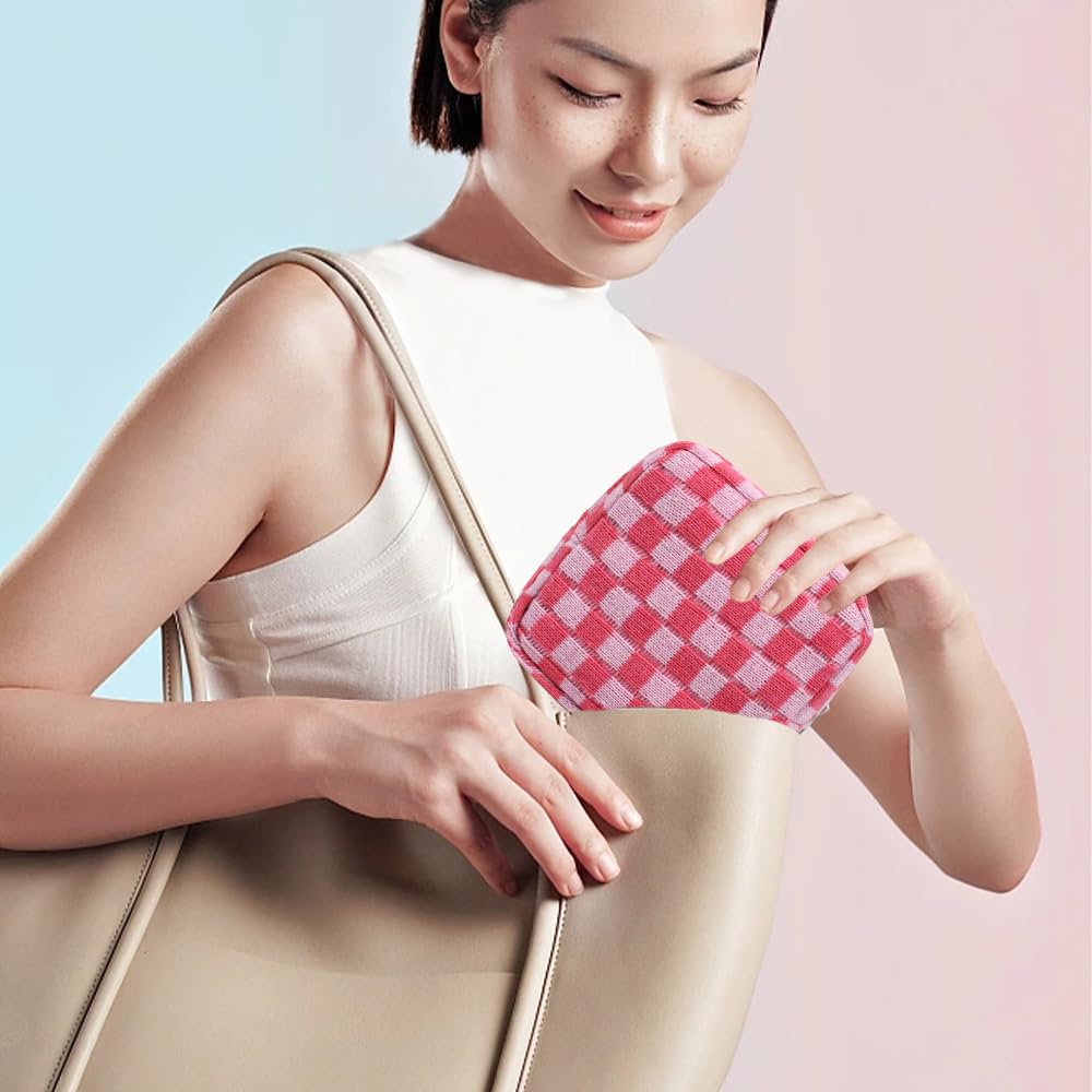 FFpaw Small Pink Makeup Bag for Purse, Mini Checkered Cosmetic Bag Zipper Cute Make Up Pouch Travel Toiletry Case Quilted Aesthetic Accessories Makeup Storage Bag Organizer for Women Girls - thewildfolk FFpaw Small Pink Makeup Bag for Purse, Mini Checkered Cosmetic Bag Zipper Cute Make Up Pouch Travel Toiletry Case Quilted Aesthetic Accessories Makeup Storage Bag Organizer for Women Girls