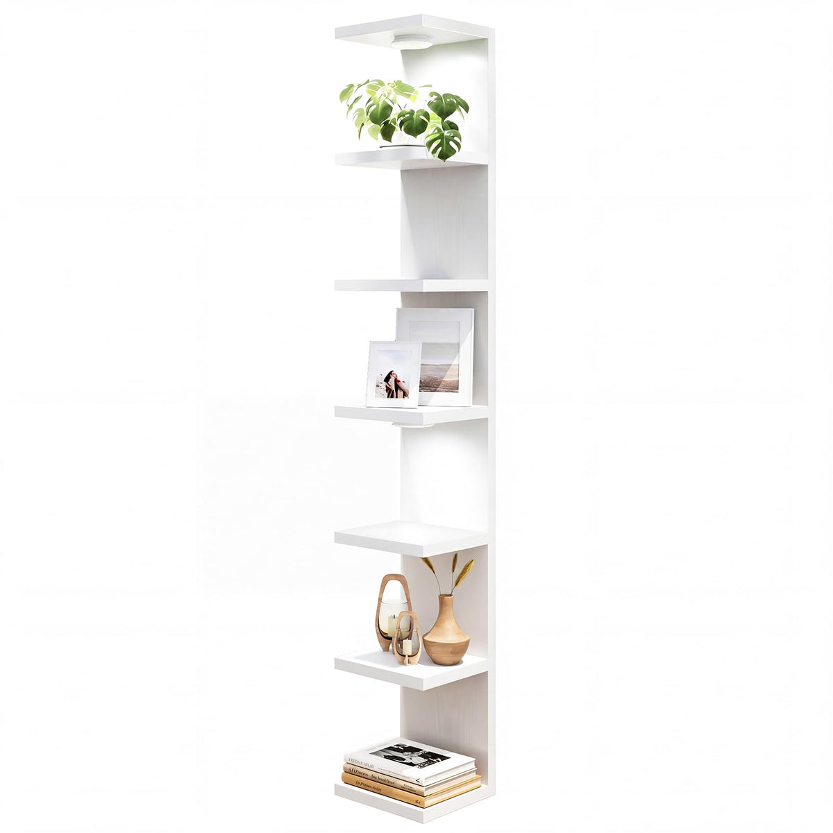 Fixwal 7 Tier Wall Shelf with LED Lights Lack Shelf for Room Deocr (White) - thewildfolk Fixwal 7 Tier Wall Shelf with LED Lights Lack Shelf for Room Deocr (White)