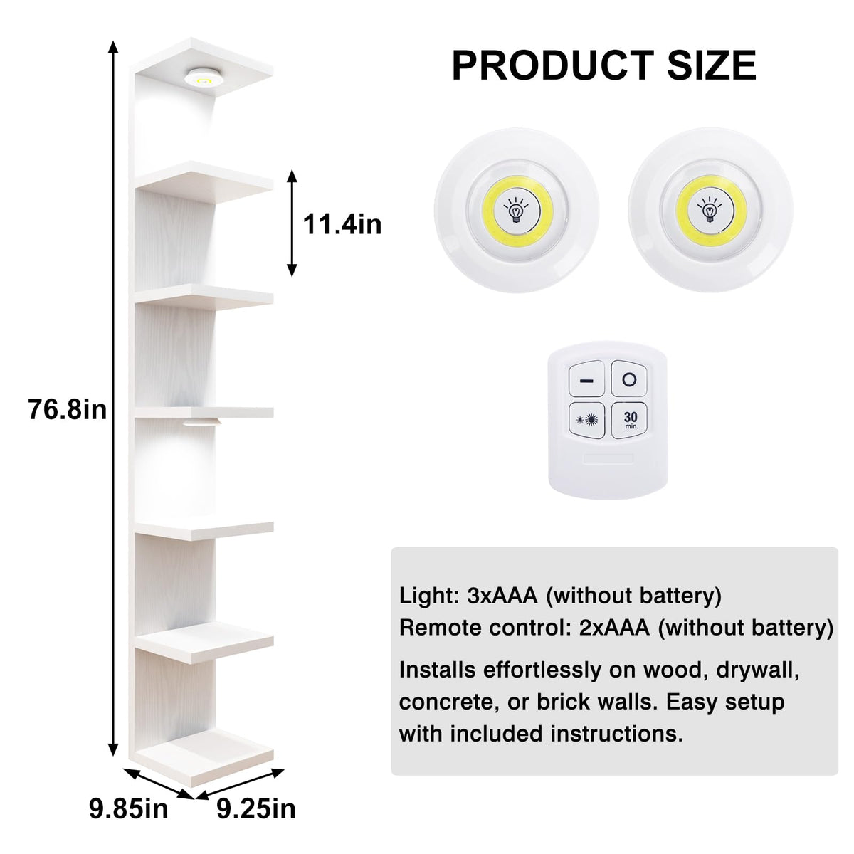 Fixwal 7 Tier Wall Shelf with LED Lights Lack Shelf for Room Deocr (White) - thewildfolk Fixwal 7 Tier Wall Shelf with LED Lights Lack Shelf for Room Deocr (White)