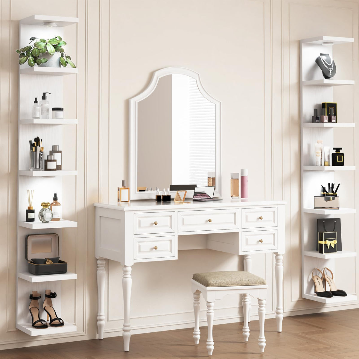 Fixwal 7 Tier Wall Shelf with LED Lights Lack Shelf for Room Deocr (White) - thewildfolk Fixwal 7 Tier Wall Shelf with LED Lights Lack Shelf for Room Deocr (White)