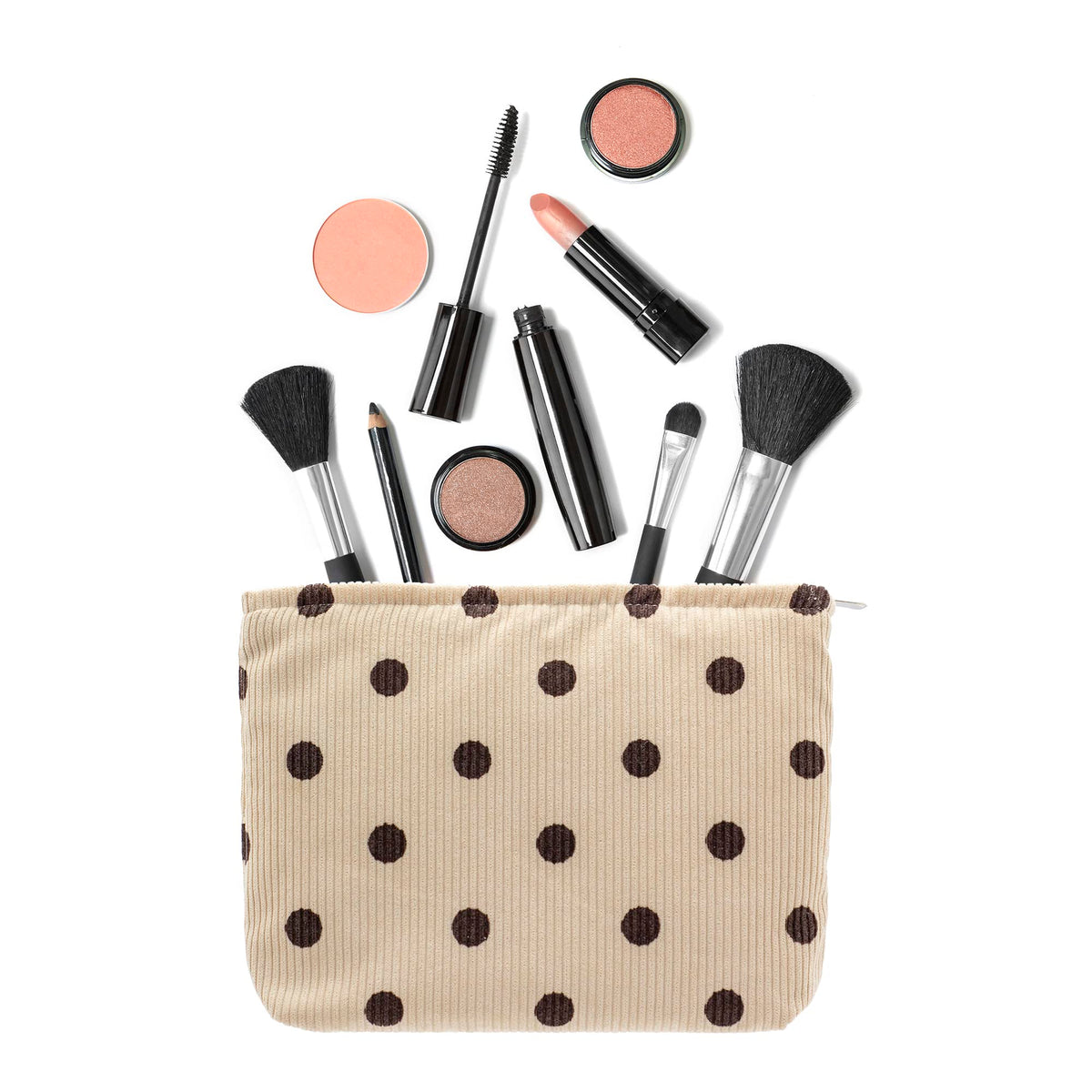 Flat Makeup Bag for Women,Zipper Cosmetic Pouch for Purse,Polka Dot Beige - thewildfolk Flat Makeup Bag for Women,Zipper Cosmetic Pouch for Purse,Polka Dot Beige